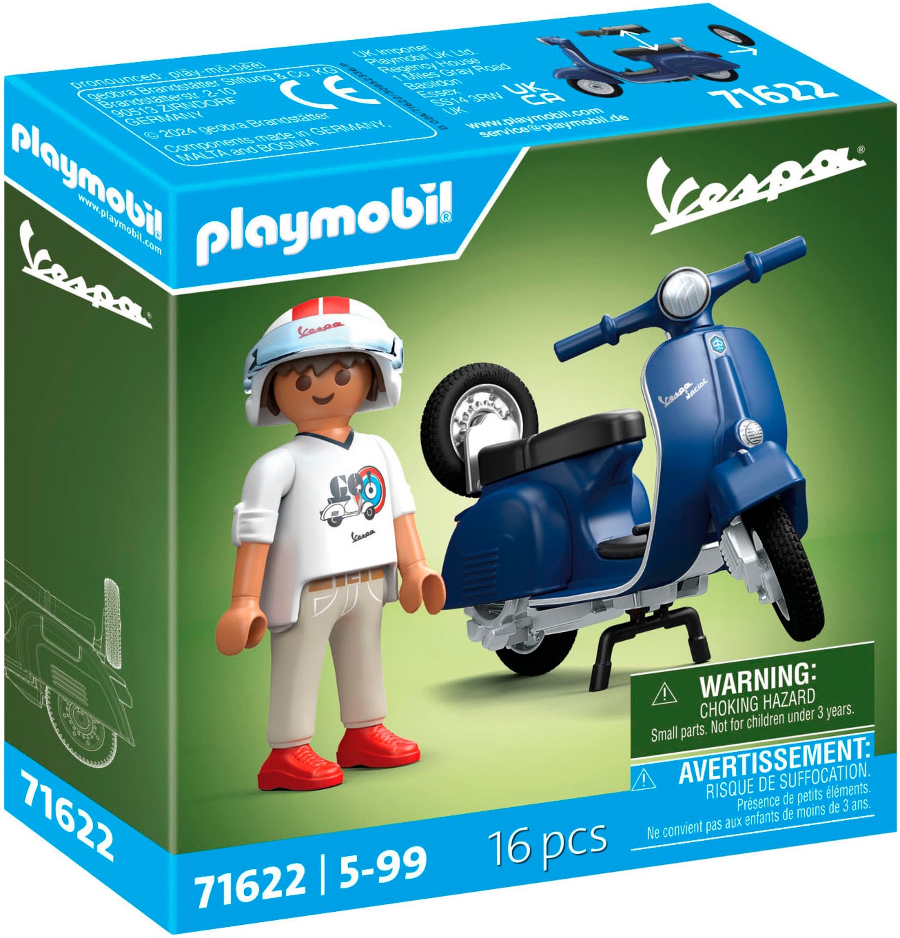 Playmobil Konstruktions-Spielset "1969 Vespa 150 Sprint Veloce, Blau (71622), Vespa" Made in Europe