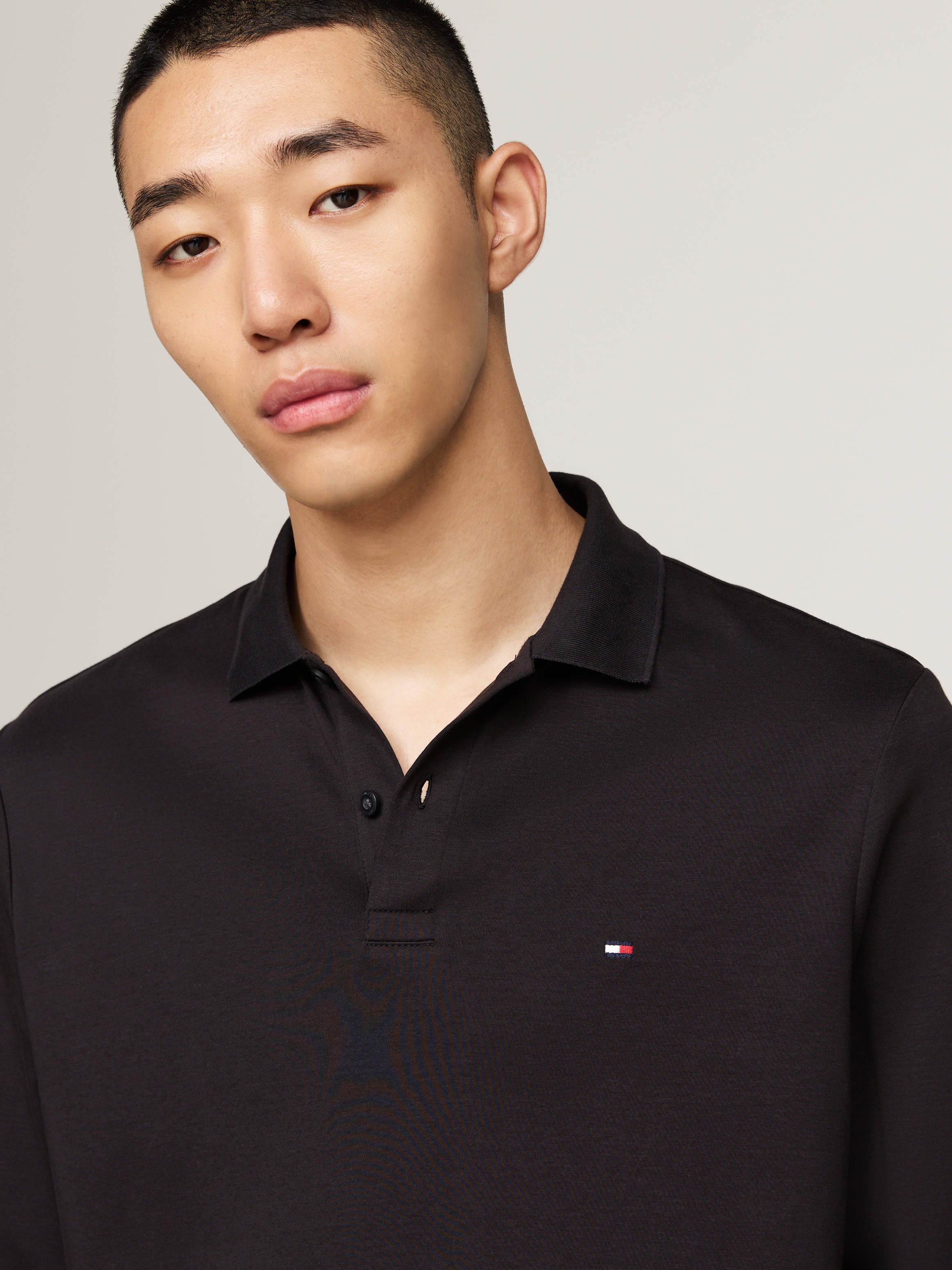 Tommy Hilfiger Langarm-Poloshirt »L/S LIQUID COTTON REG POLO mit Jersey und Markenlabel«, unifarben, casual, regular fit, Baumwolle, Polokragen