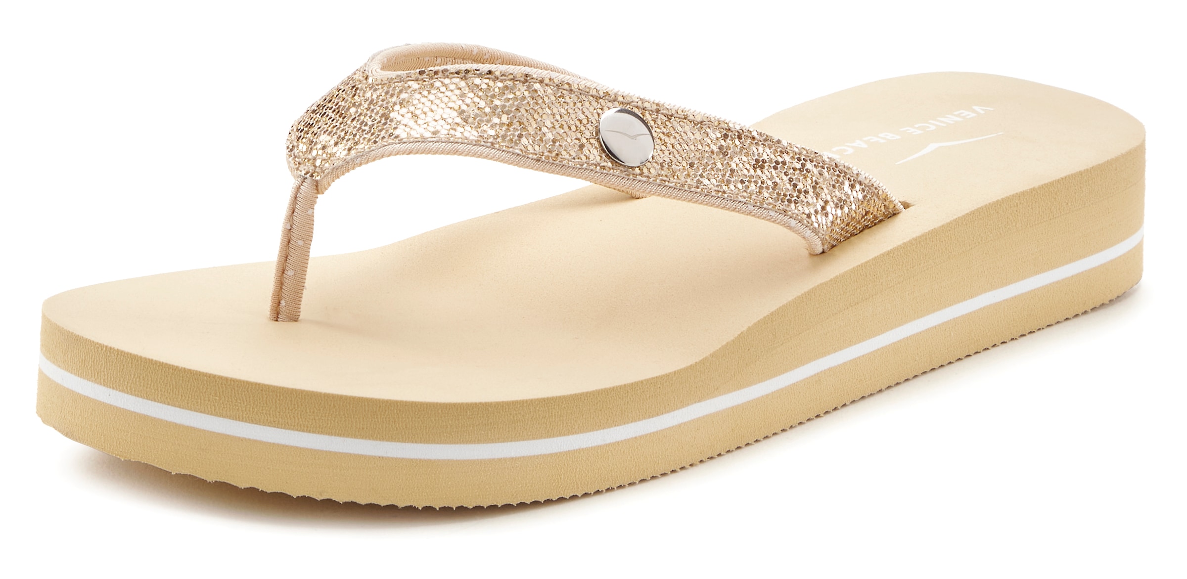 Venice Beach Badezehentrenner, Sandale, Pantolette, Badeschuh ultraleicht mit Glitzerband VEGAN
