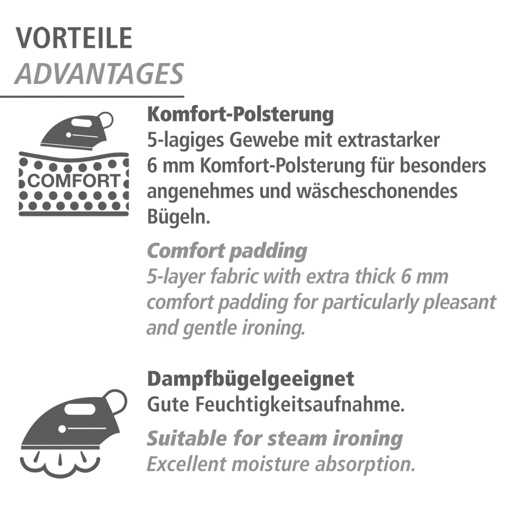 WENKO Bügeltuch »Modell Air Comfort«, Bügeldecke für den Tisch, 5-lagig, mit Blitzbüglerzone