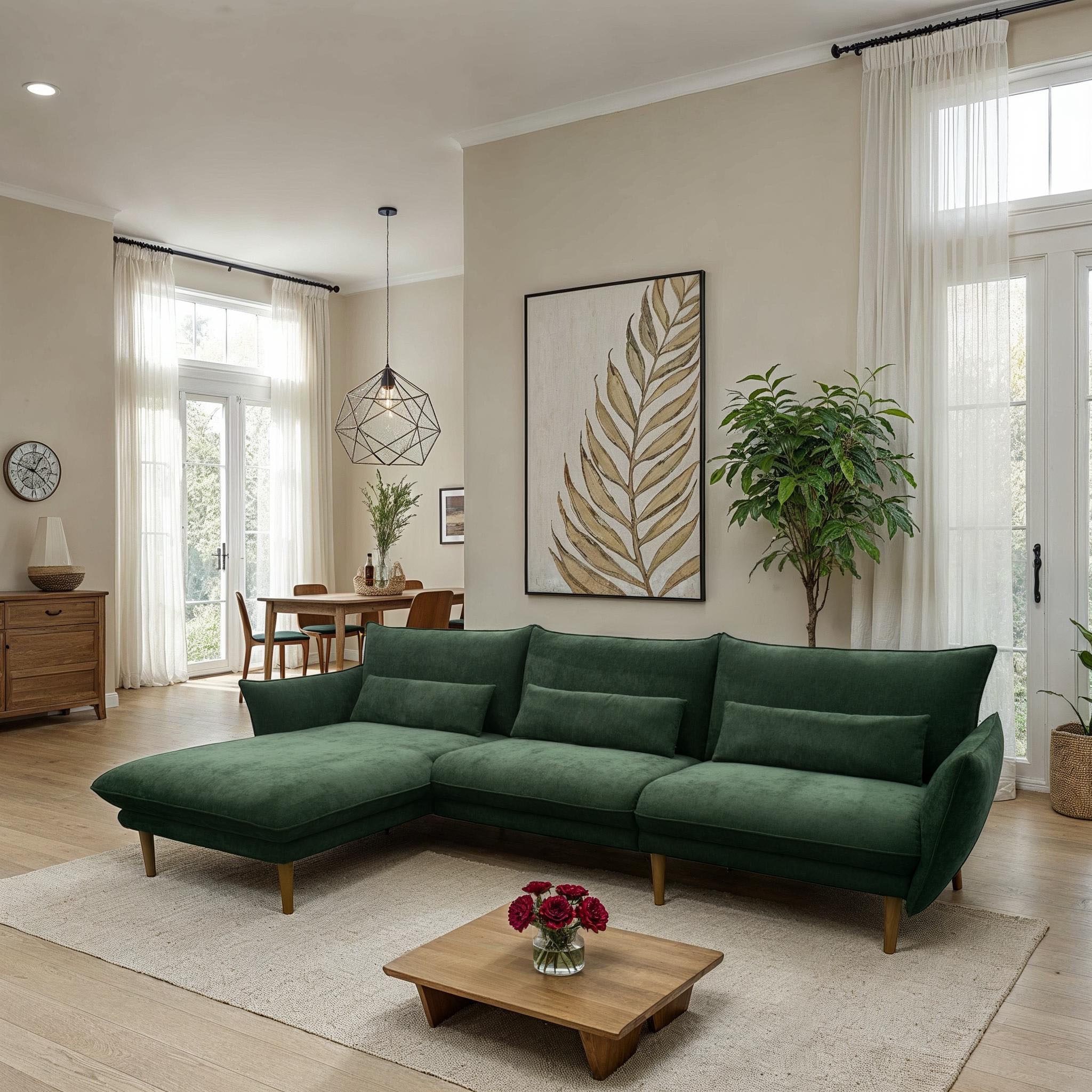 DOMO collection Ecksofa »Leuven modern mit schmalen Armlehnen, Breite 282 cm, L-Form«, angenehm feste Polsterung, bodenfrei, 19 cm hohe Holzfüsse