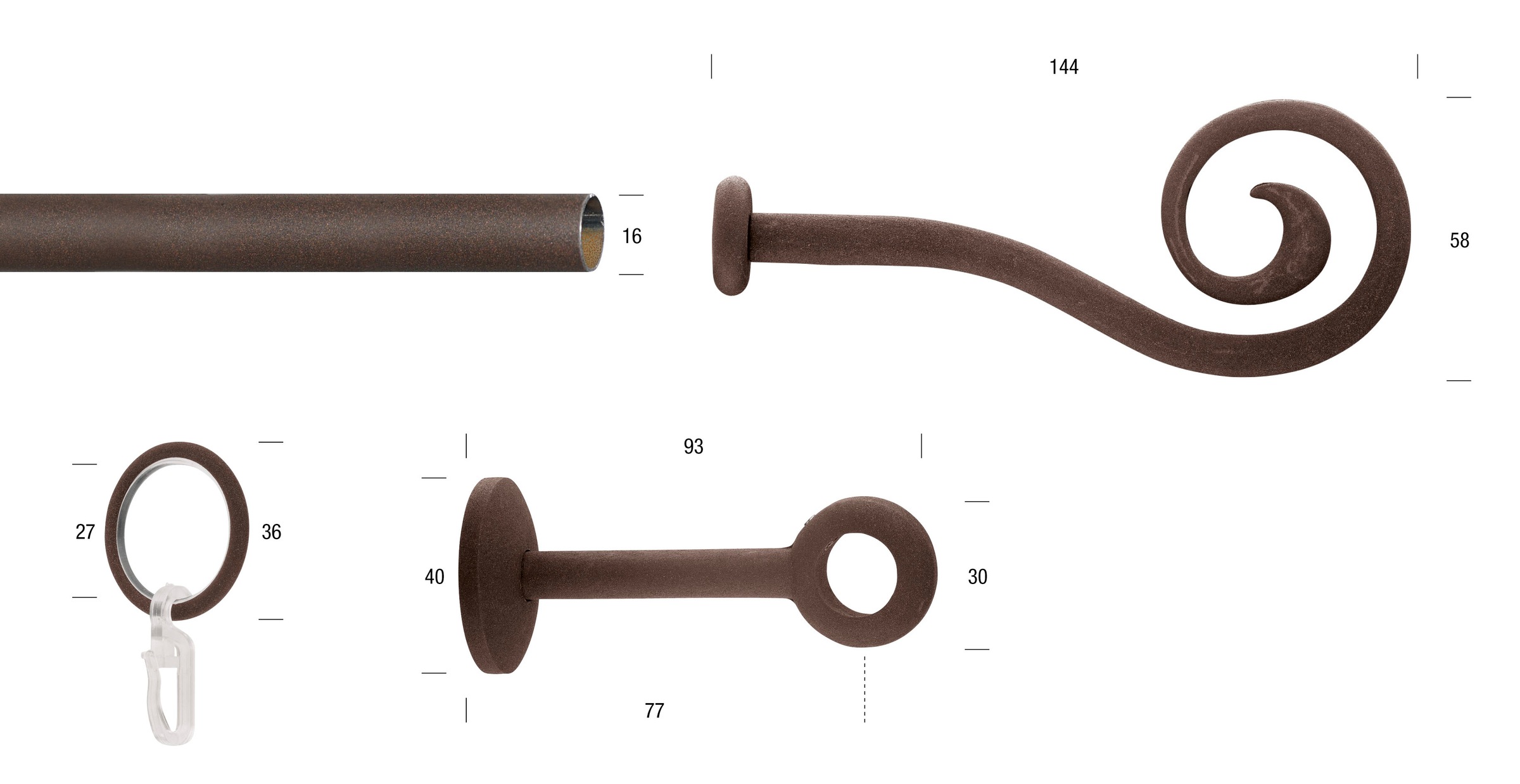 GARESA Gardinenstange »ESPERANCA«, 1 läufig-läufig, Wunschmasslänge, Vorhanggarnitur, verlängerbar, Endknopf Spirale, Eisen, mit Ringe