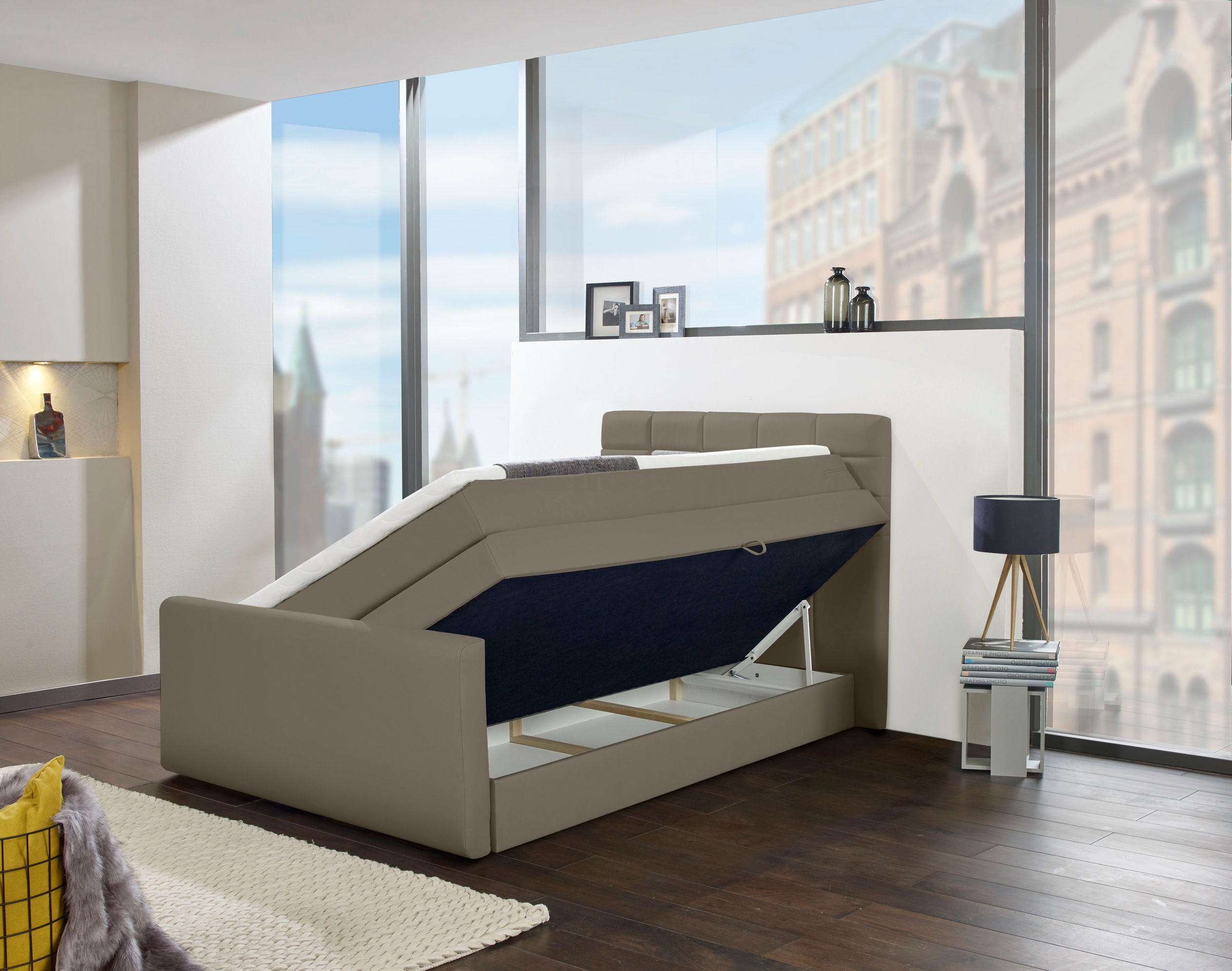 INOSIGN Boxspringbett »Lethbridge«, inkl. Bettkasten und Topper, zwei Matratzenarten in H2