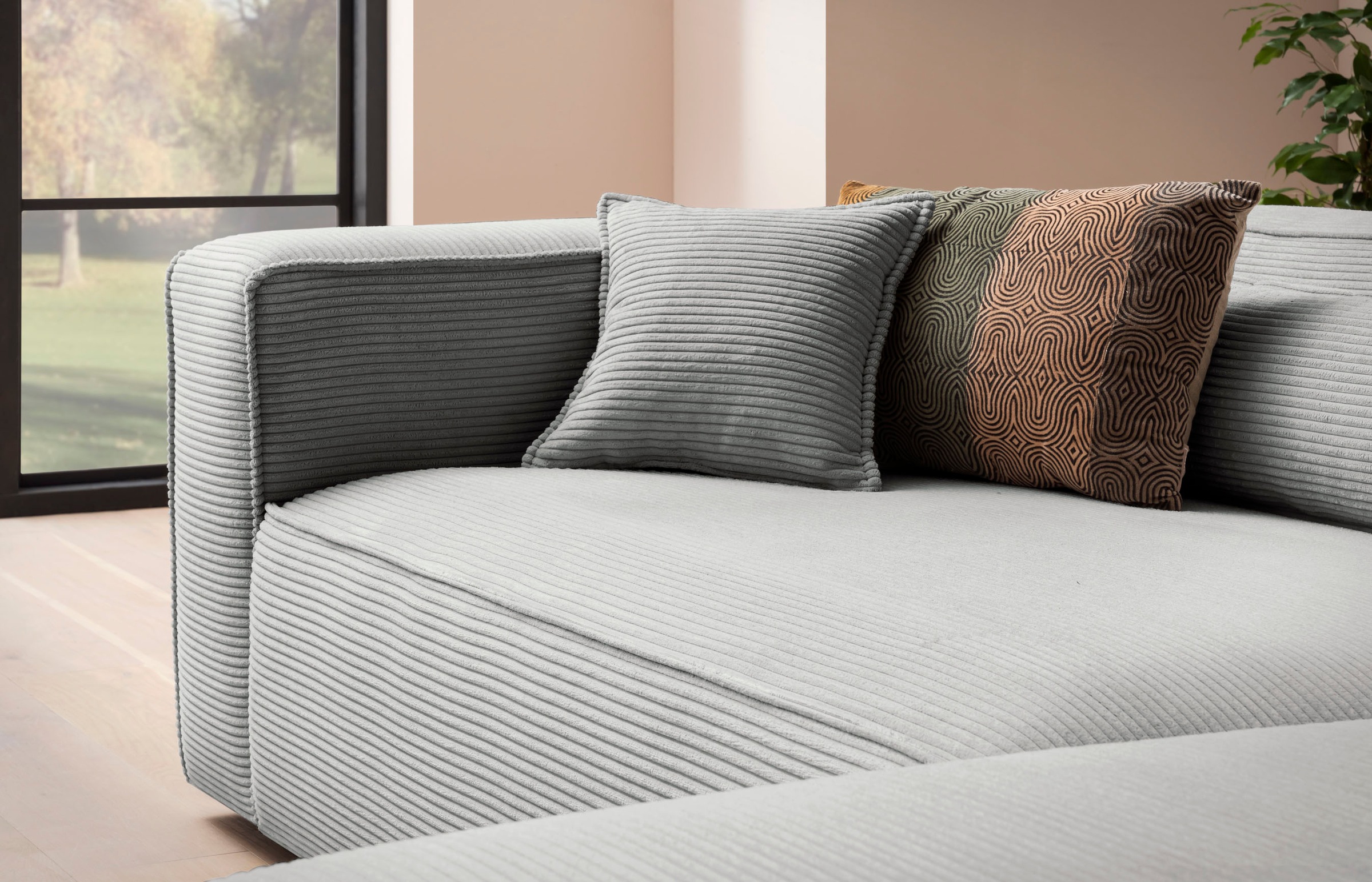 LeGer Home by Lena Gercke Polsterecke »PIARA XXL, L-Form mit Schlaffunktion, Big-Sofa in Cord o. Leinenoptik«, Hocker stellbar zum Schlafsofa (Krokodilverbinder), tiefe Sitzfläche