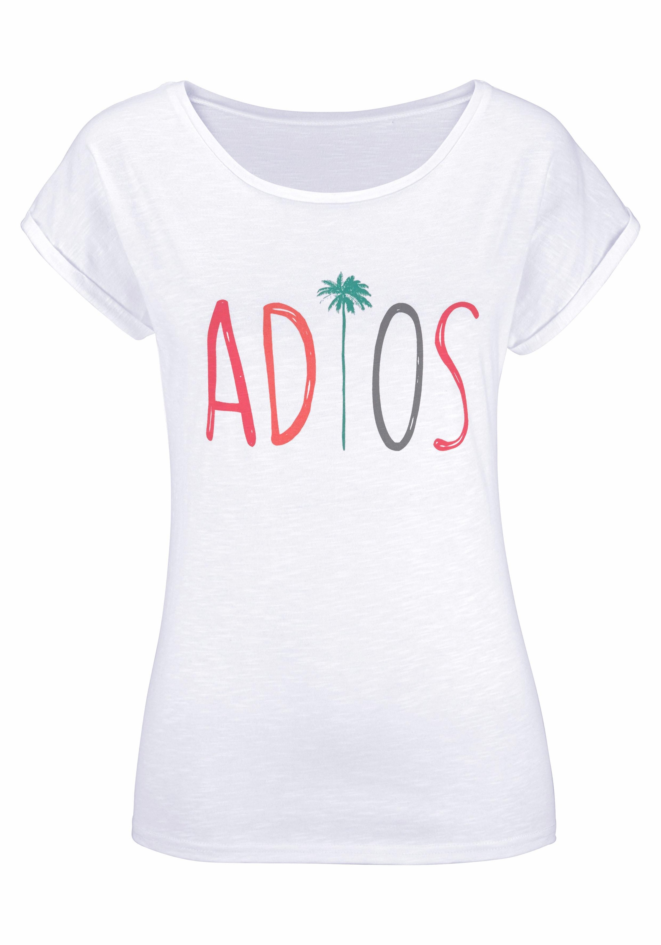Beachtime T-Shirt, mit modischem Sprüche Frontdruck "Adios"
