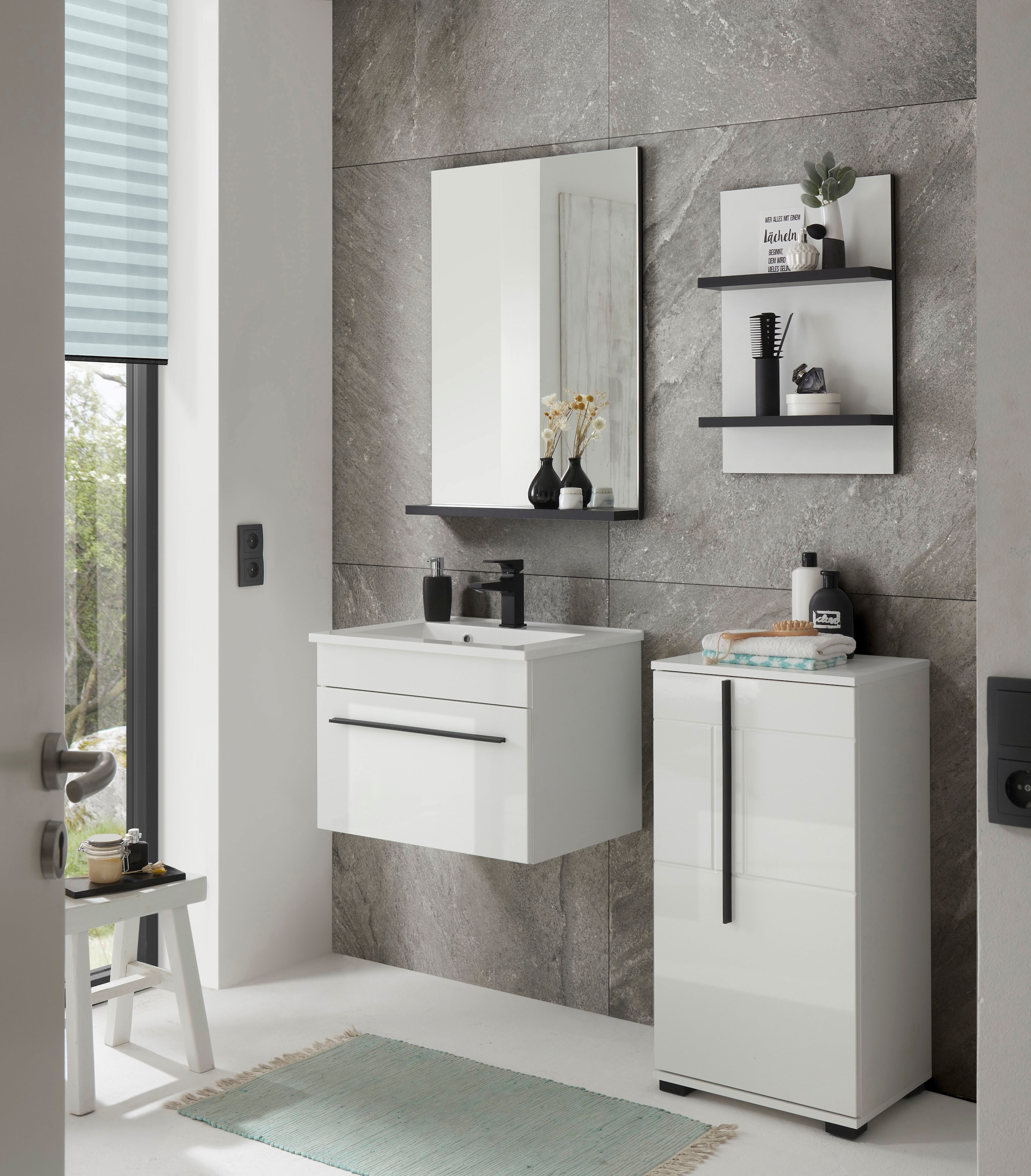 INOSIGN Waschtisch »Cantara, Waschtisch inkl. Waschbecken, modernes Design«, mit schwarzem Griff, ausreichend Stauraum