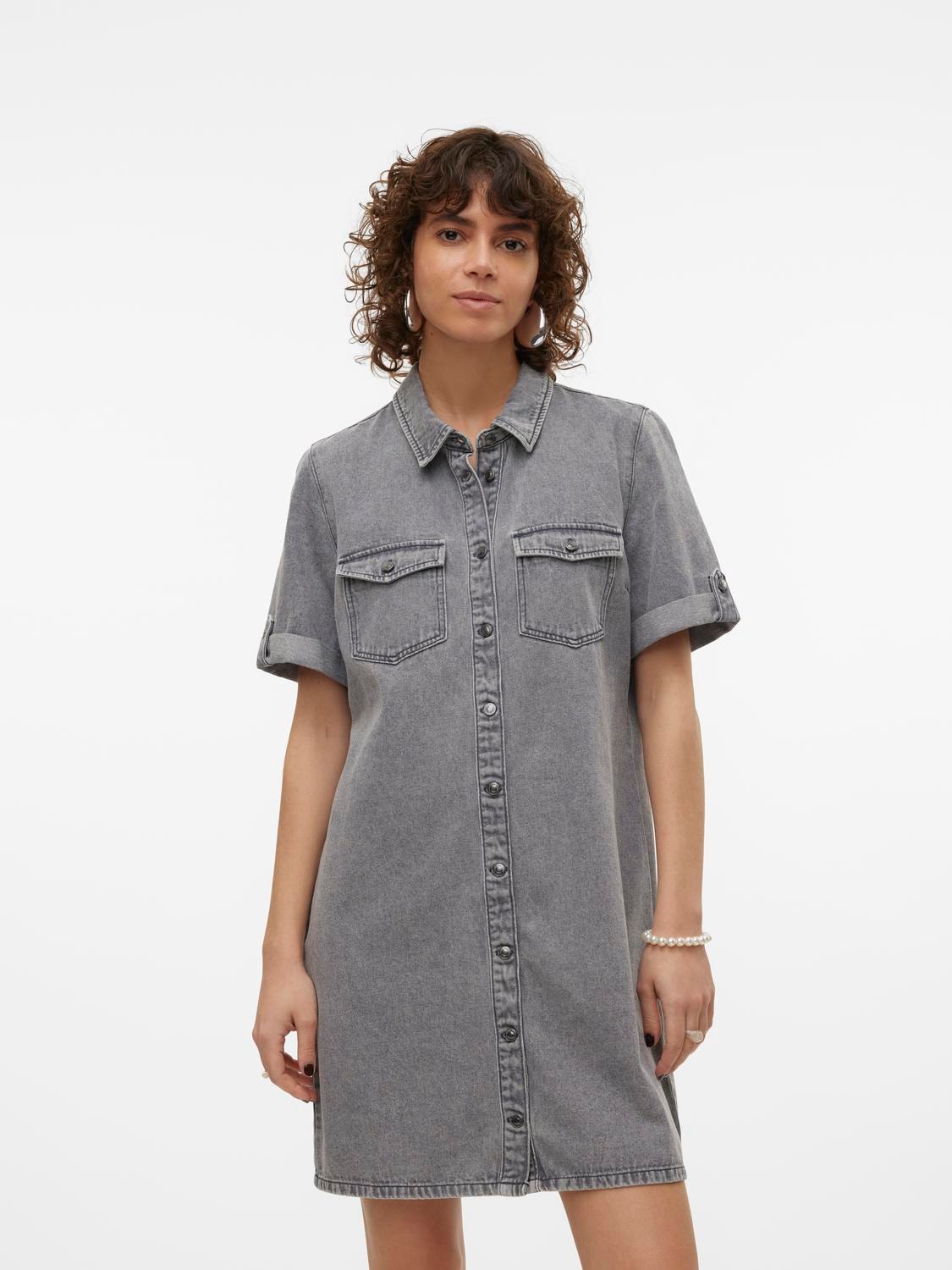 Vero Moda Jeanskleid "VMJENNIE SS SHORT DENIM DRESS NOOS" Brusttaschen
