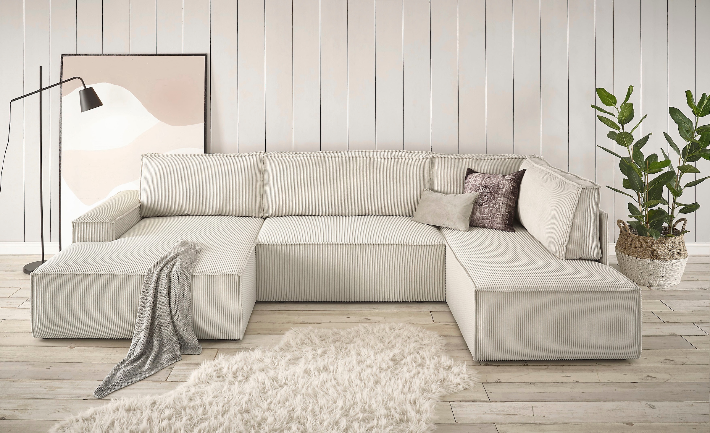 Home affaire Wohnlandschaft "SHERWOOD U-Form, 329 cm - OTTO. Verlässliche Qualität." Schlaffunktion m. Bettkasten (194x139 cm), Cord, Vintage, Samtvelours