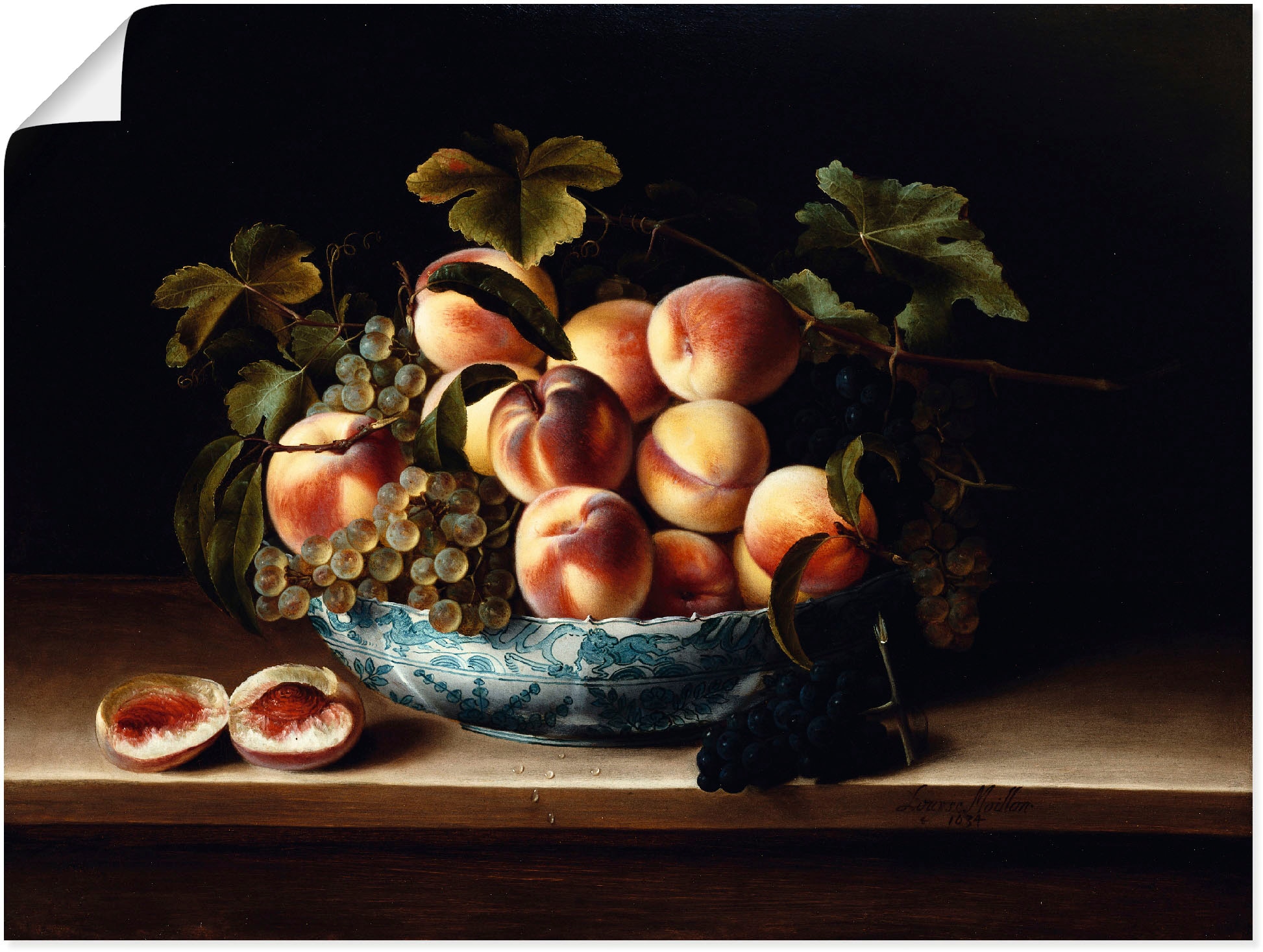Artland Kunstdruck »Pfirsiche und Weintrauben«, Arrangements, (1 St.), als Leinwandbild, Wandaufkleber oder Poster in versch. Grössen