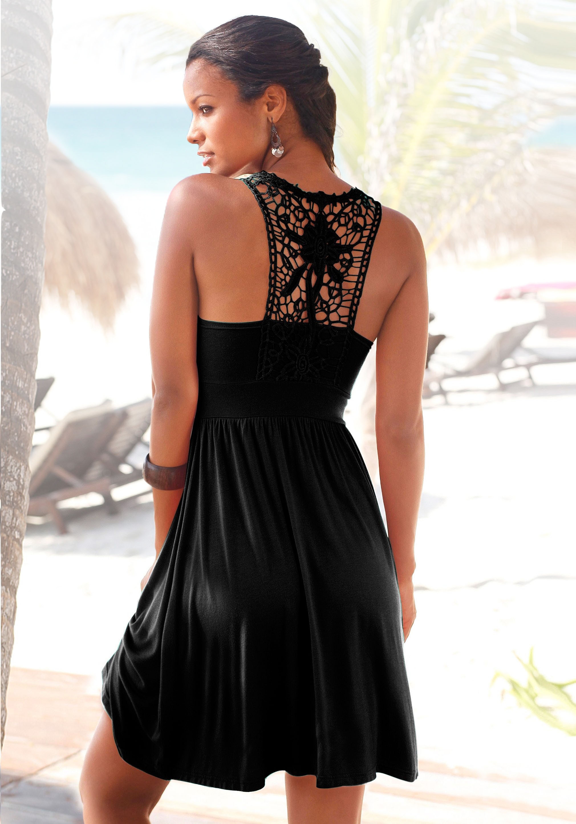 LASCANA Strandkleid, mit Spitzenrücken, elastisches Sommerkleid, Spitzenkleid