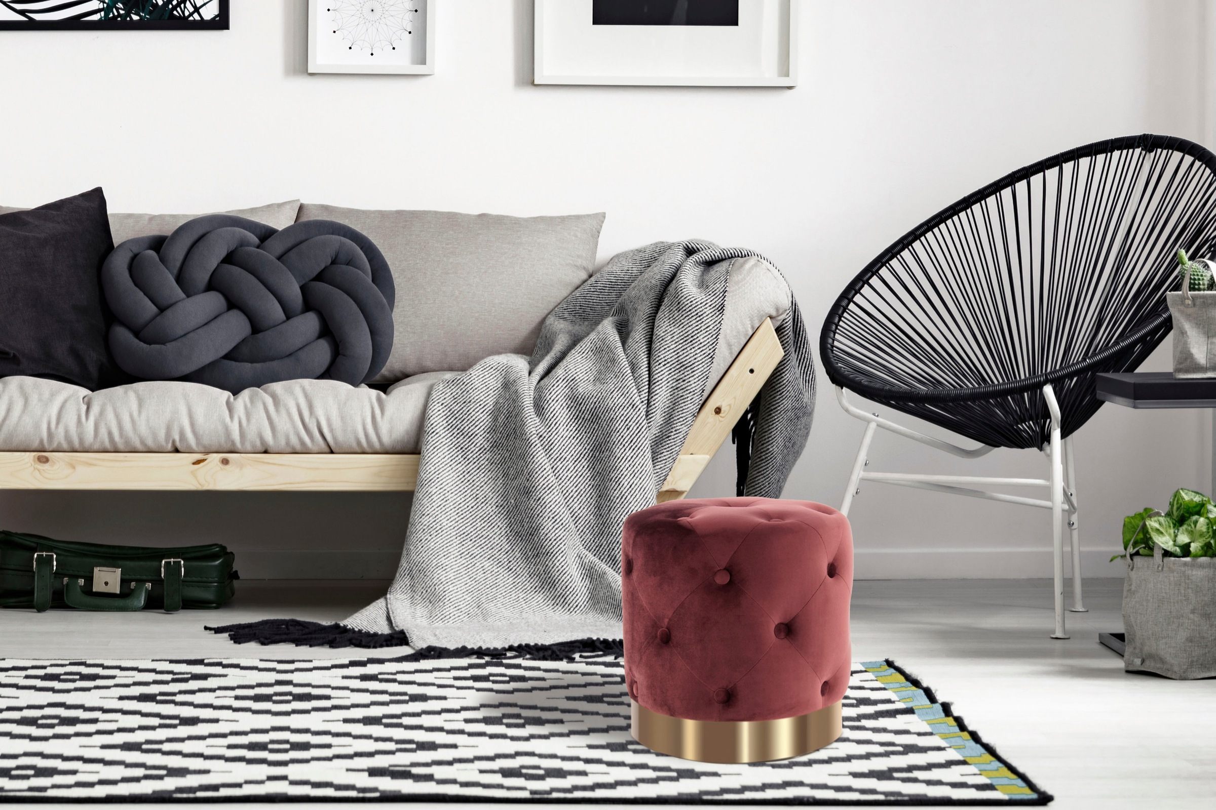 Kayoom Sitzhocker »Hocker Piano 225, in dekorativem Design, mit weichem Velvet-Bezug«, (1 St.), rund, glamourös, hochwertig, gesteppt, mit eingelassenen Dekoknöpfen