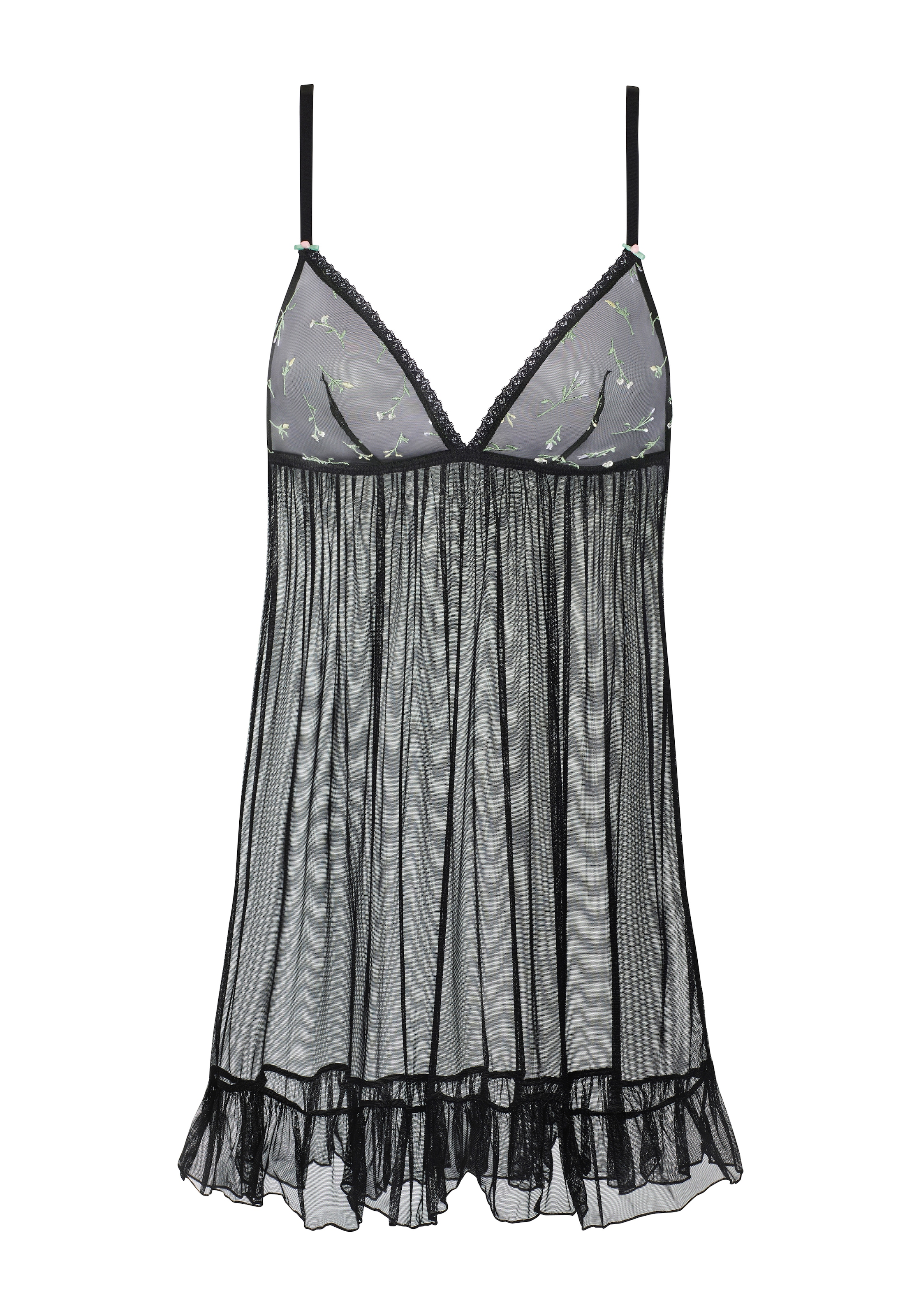 Vivance Negligé »Thea«, aus transparentem Soft-Mesh mit Blumen aus Stickereispitze, Reizwäsche