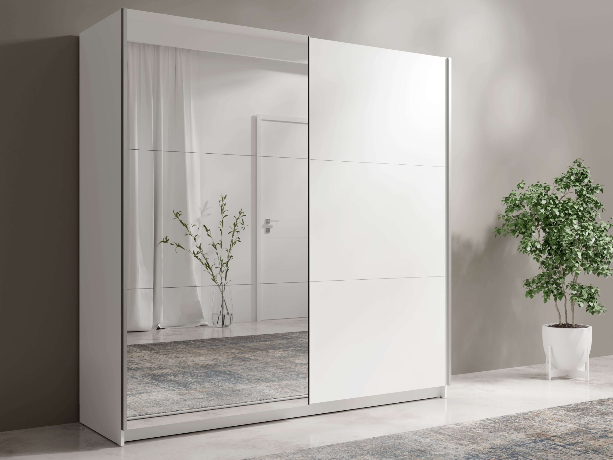 Home affaire Kleiderschrank »Kleiderschrank Fresno mit 5 Einlegeböden, Spiegel und Kleiderstange« Garderobe mit 2 Schwebetüren, B/H/T 200/207/62 cm