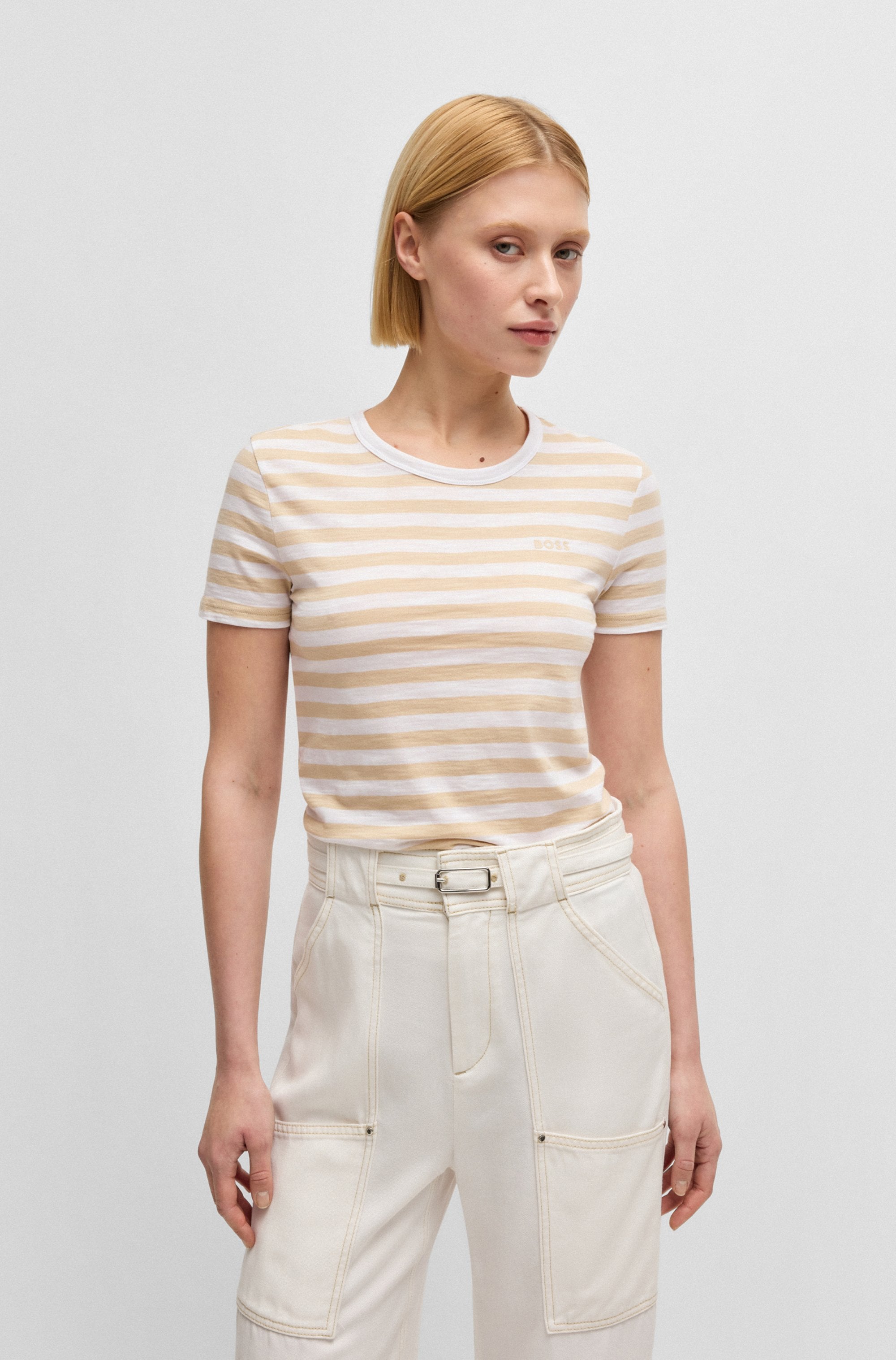 BOSS ORANGE T-Shirt »Esla Striped Premium Damenmode«, Premium Damenmode, im gestreiften Design