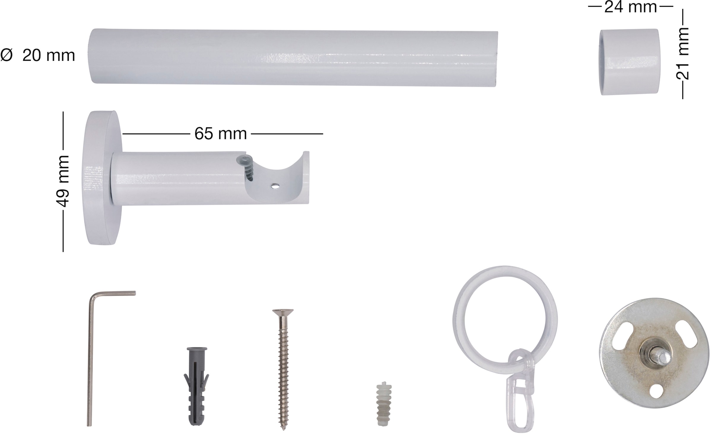 mydeco Gardinenstange »20mm Cap Wandträger 6,5 cm«, Fixmass
