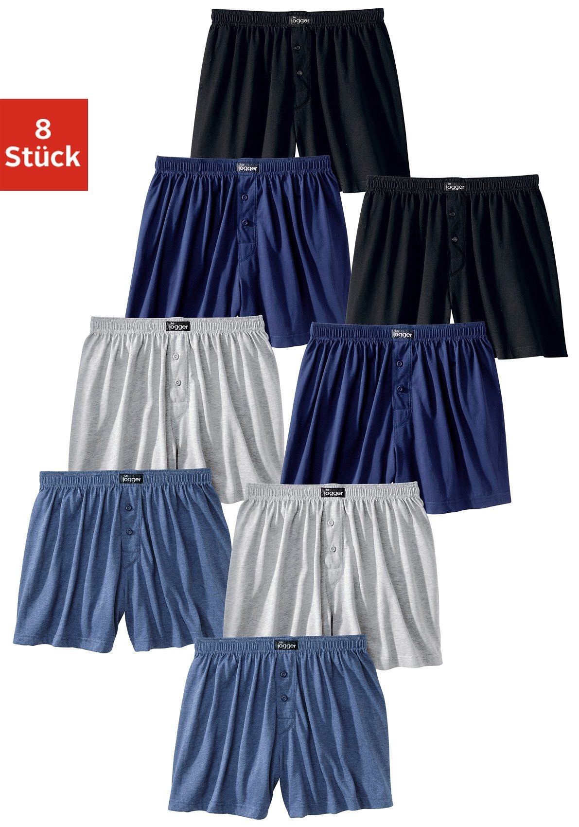 le jogger® Weiter Boxer Packung, 8 Stk. aus angenehm weicher Baumwoll-Qualität