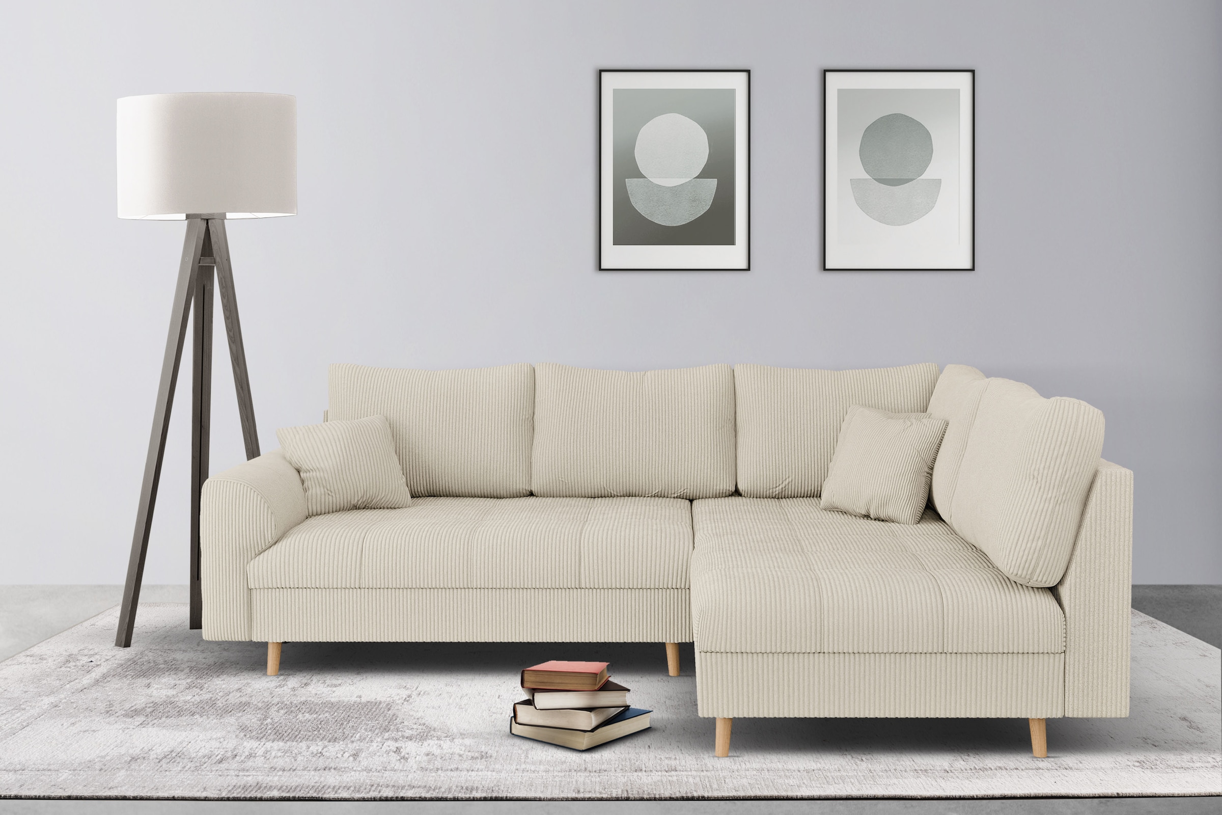 Home affaire Ecksofa »CHARRE L-Form mit Ottomane, Masse B/T/H: 231/161/81 cm«, feine Steppung, lose Rücken- und Zierkissen, auch in Cord und Bouclé