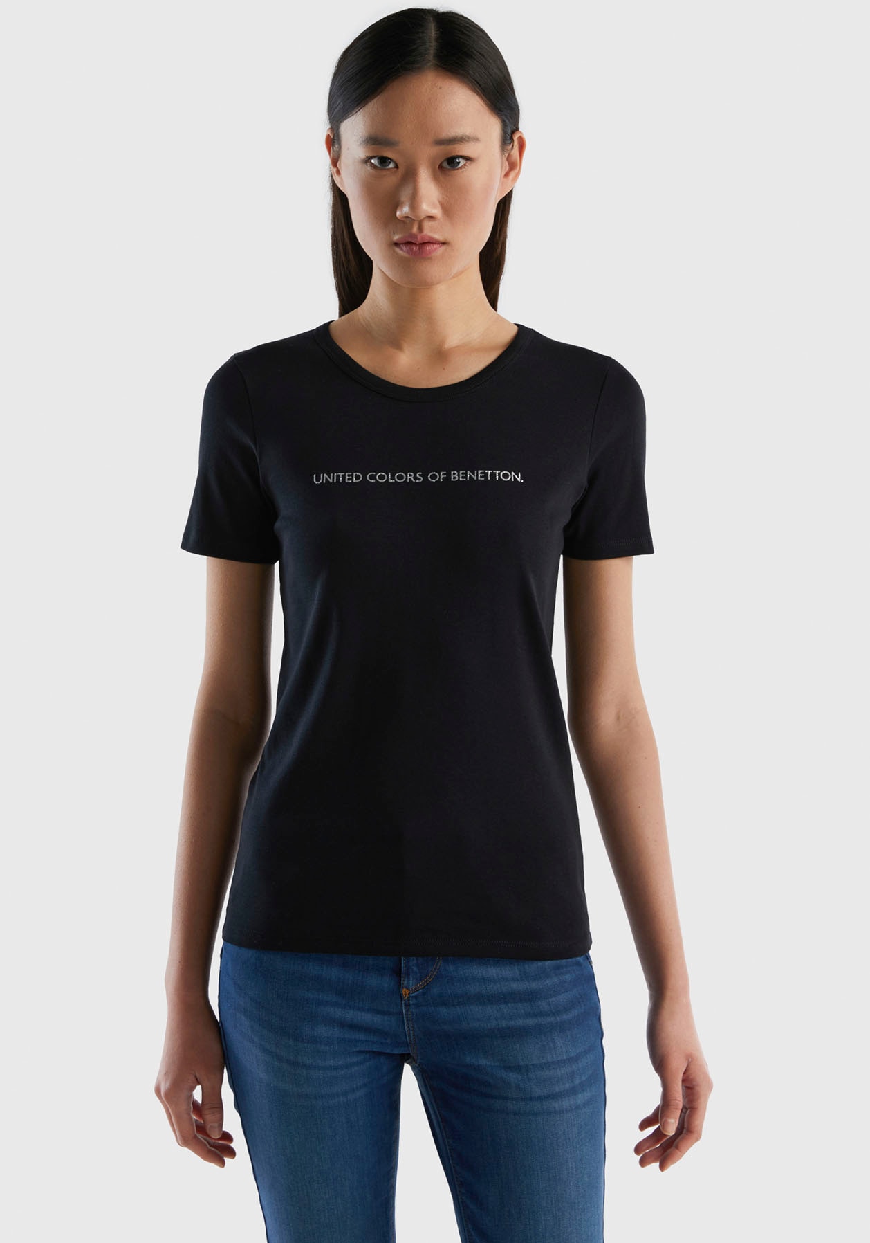 Colors online Jelmoli-Versand Benetton United T-Shirt, bestellen mit bei of Druck (1 glitzerndem Schweiz tlg.),