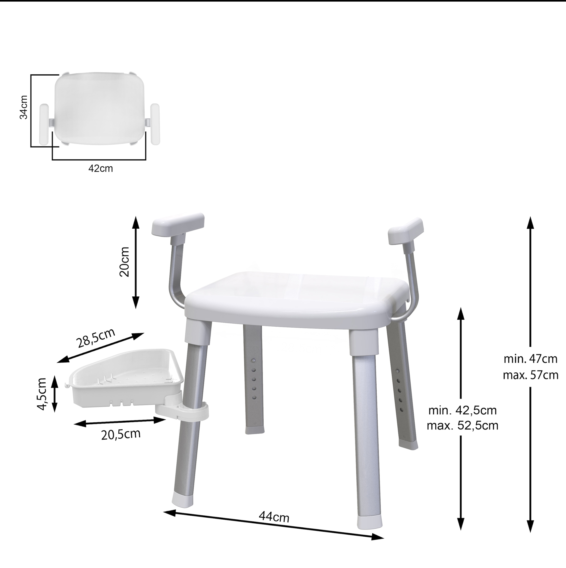 Bischof Dusch- und Badhocker »Tray Comfort«, belastbar bis 150 kg, Mit schwenkbarer Ablage 28x21cm und 360° drehbarer Sitzfläche