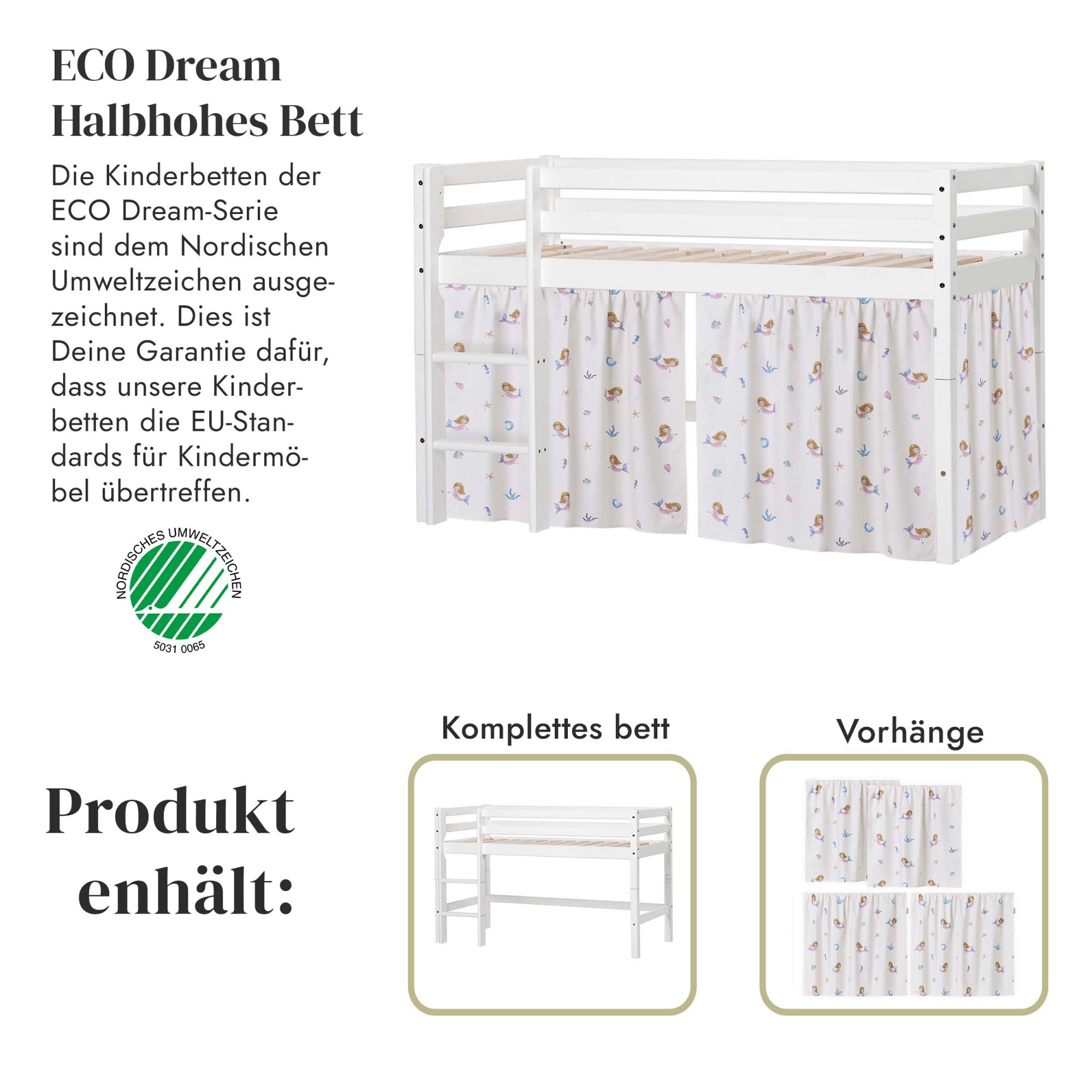 Hoppekids Spielbett »ECO Dream«, Massivholzbett mit Meerjungfrau-Vorhang, Matratze & 2 Grössen wählbar