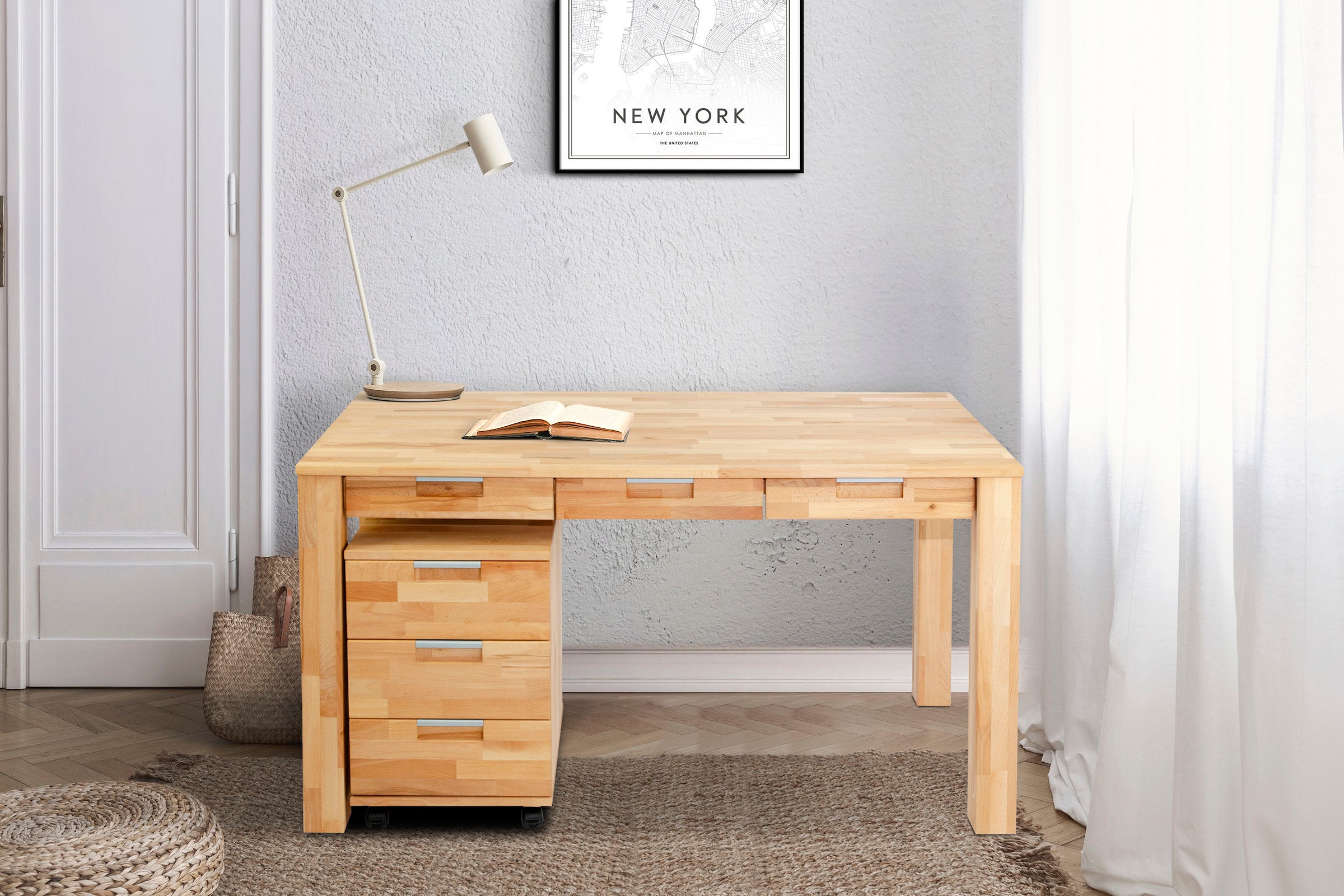 Home affaire Büro-Set »Robi«, (Set, 2 St.), Buchenholz, bestehend aus Robi  Schreibtisch 135 cm und Rollcontainer online kaufen | Jelmoli-Versand