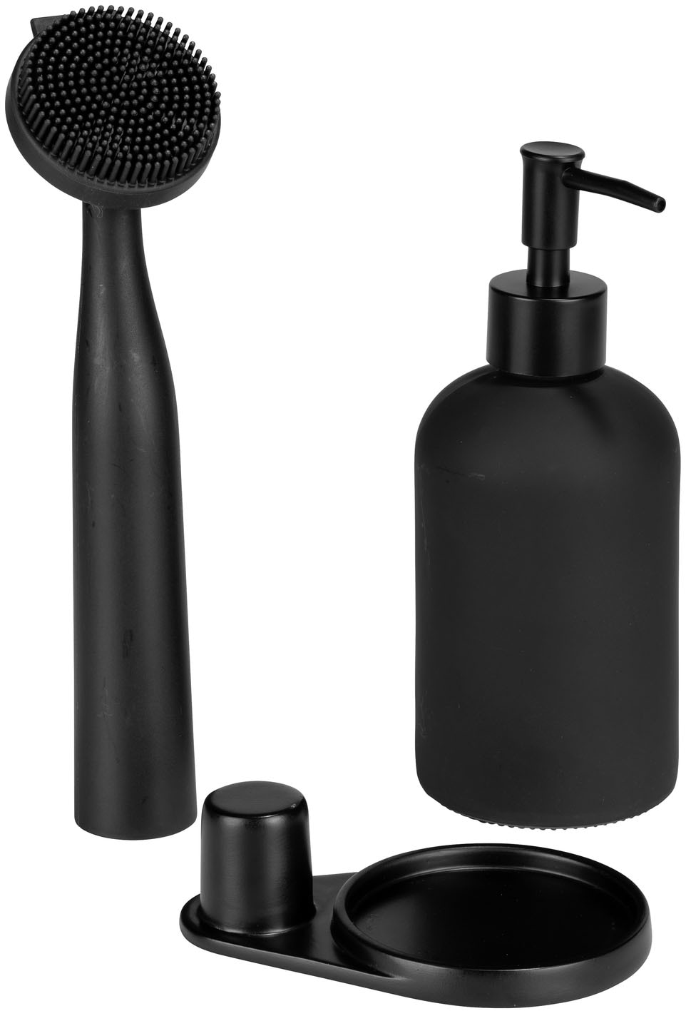 WENKO Spülmittelspender »Modell Piedo«, (Set, 3 tlg.), Spül-Set, inkl. Spülbürste mit Halterung, Glas/Polyresin