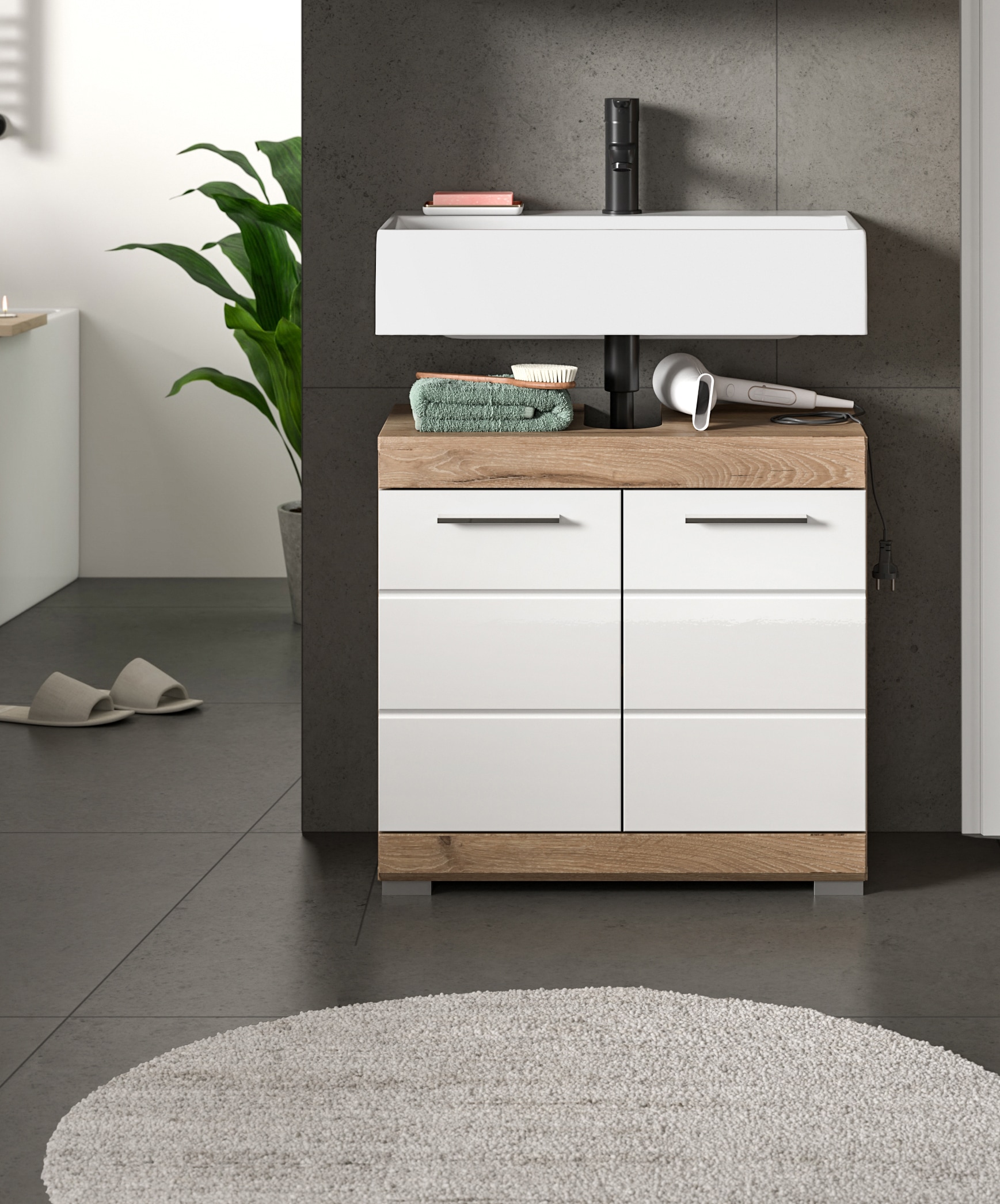 INOSIGN Waschbeckenunterschrank »SIENA, Breite 60cm, 2 Tür, 2 Fächer, mit Siphonausschnitt, MDF-Front«, (1 St., TOPSELLER!), in verschiedenen Farben erhältlich, Badmöbel, Badschrank, Kommode, Bad