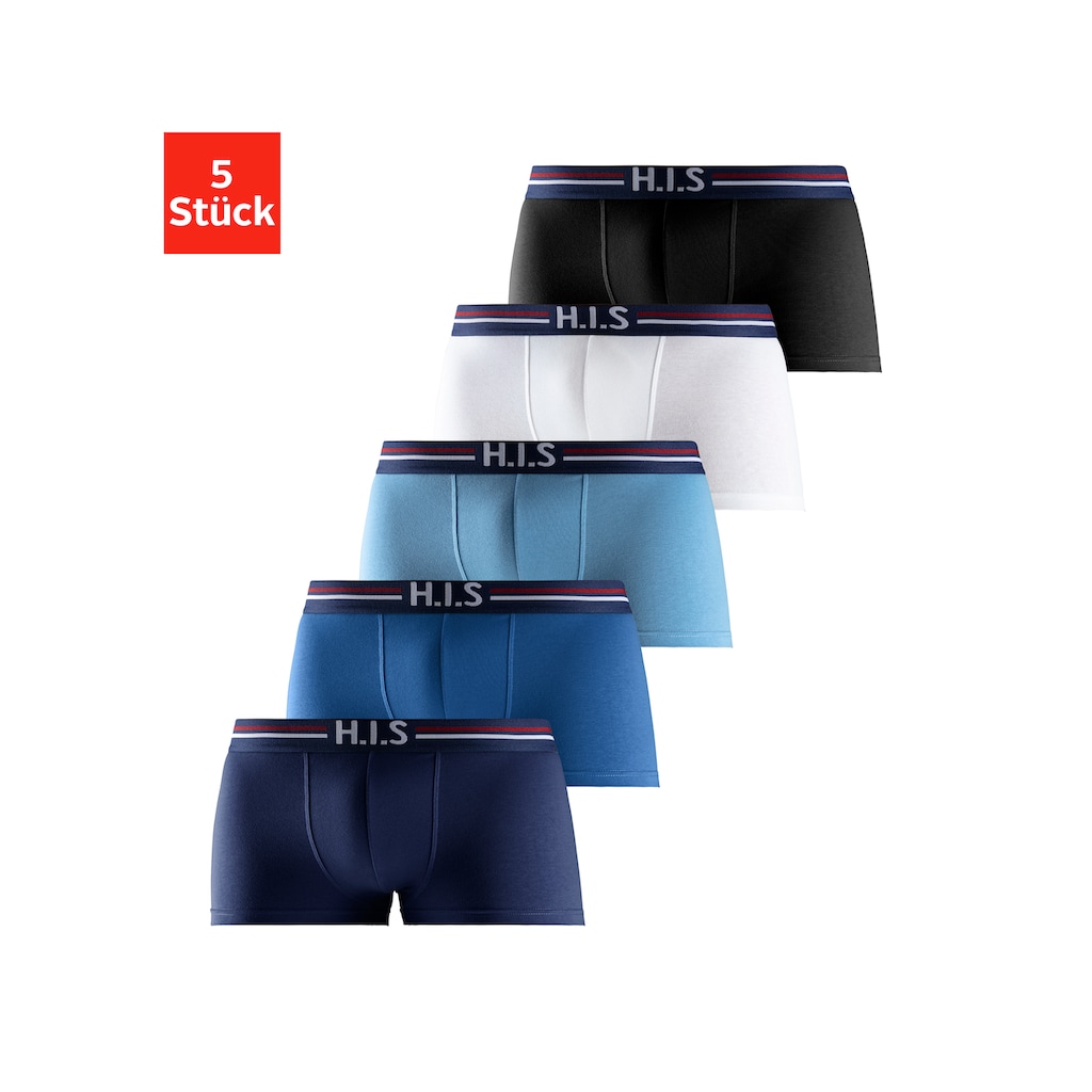 H.I.S Boxershorts, (Packung, 5 St.), in Hipster-Form mit Streifen und Markenlogo im Bund