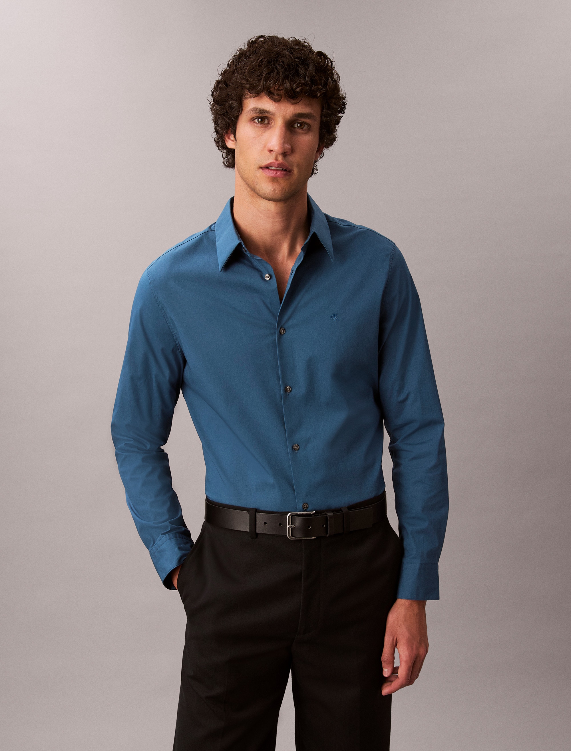 Calvin Klein Langarmhemd »LONG SLEEVE SOLID STRETCH SLIM SHIRT« slim fit, in Unifarbe