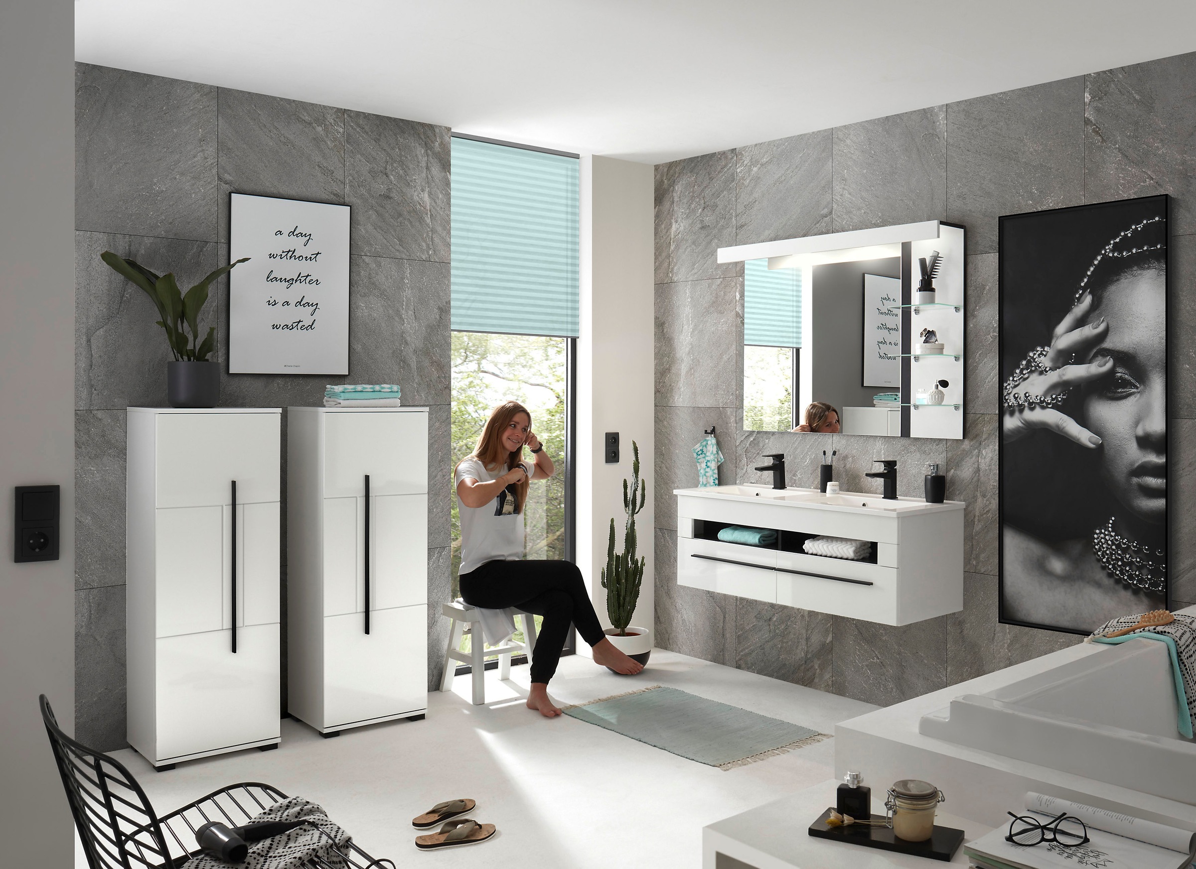 INOSIGN Waschtisch »Cantara, Waschtisch inkl. Waschbecken, modernes Design«, mit schwarzen Griffen, ausreichend Stauraum