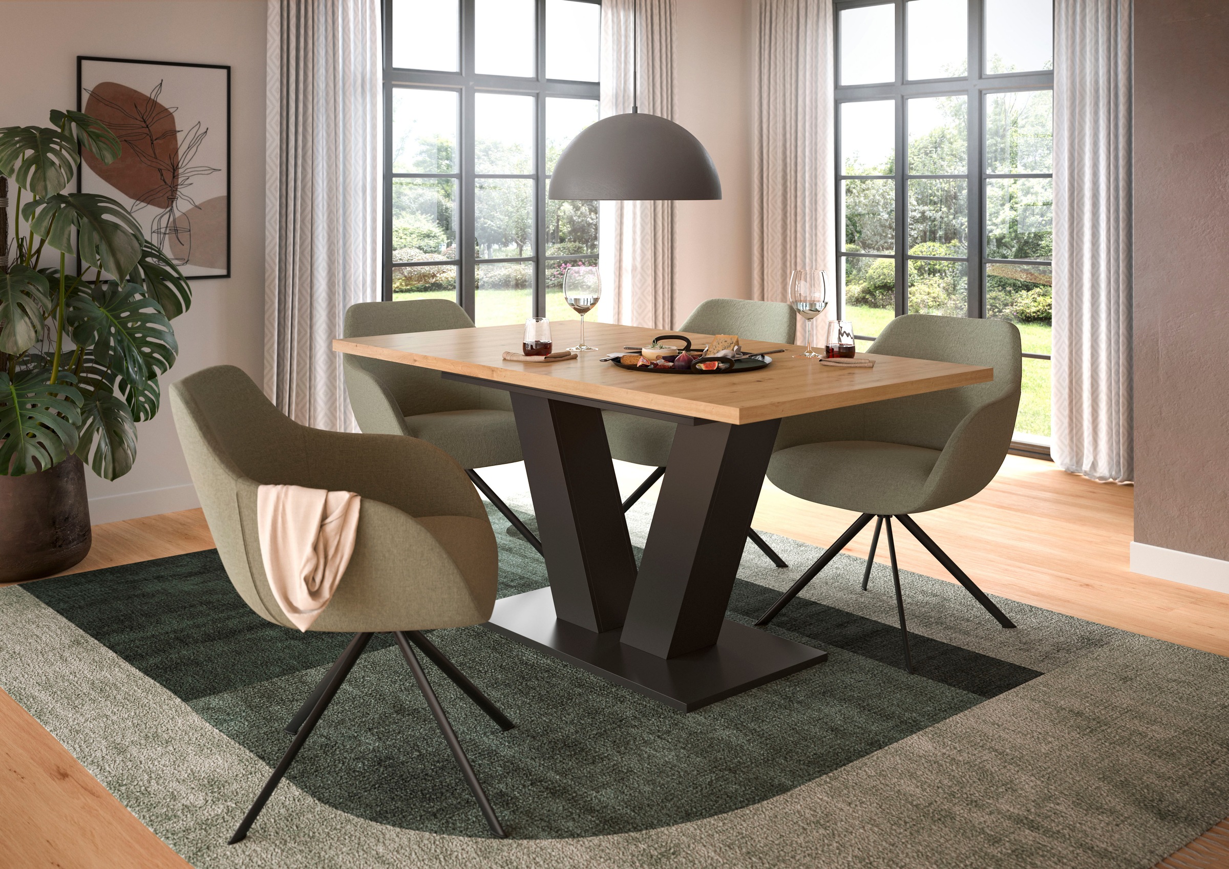 INOSIGN Esstisch »Motus, ausziehbar 150 -190 cm, inklusive 40 cm Einlegeplatte«, (Set, 1 St.), V-Gestell mit Bodenplatte, Tisch, Küchentisch, Esszimmer, Küche