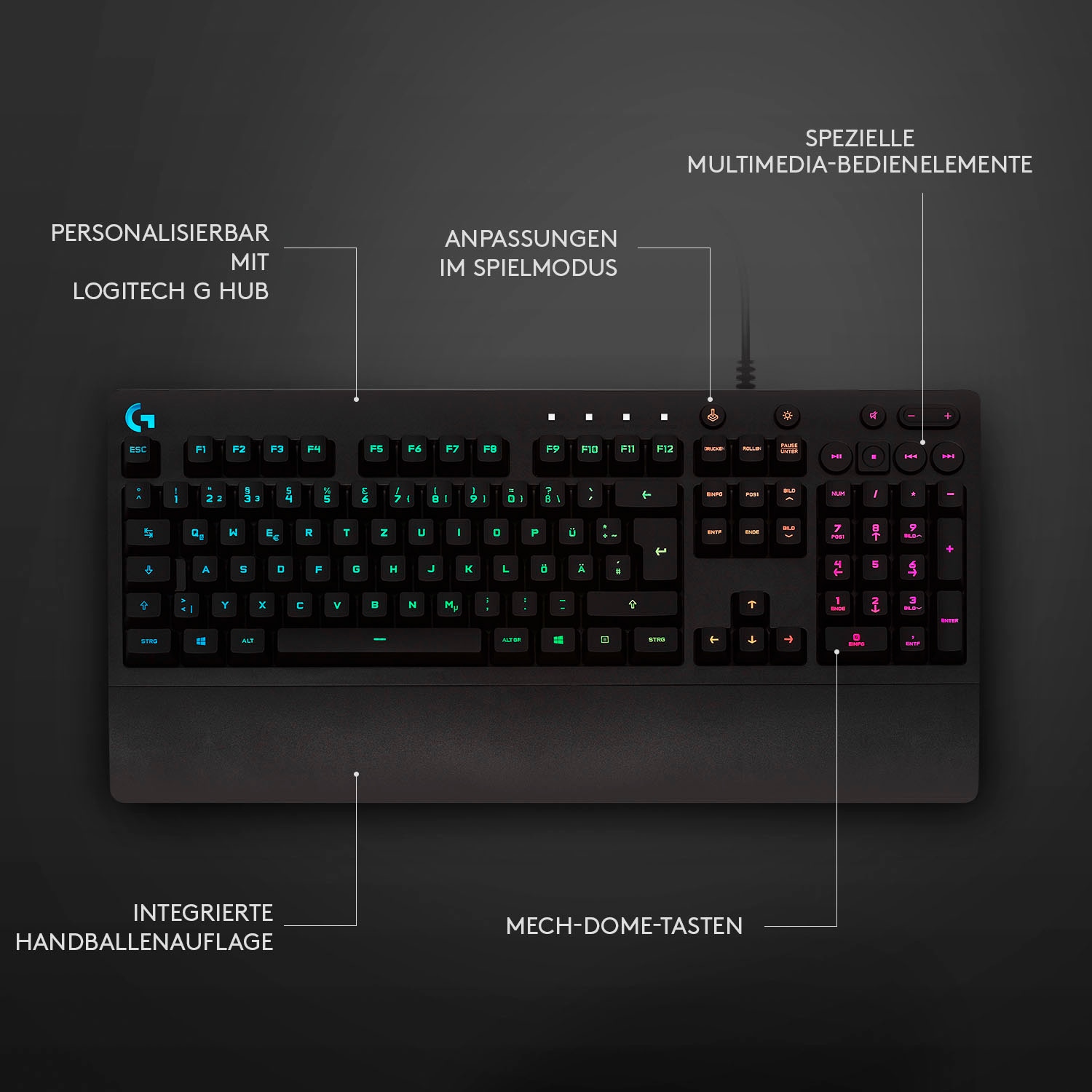 Logitech G Gaming-Tastatur »G213«, (Ziffernblock-USB-Anschluss-Multimedia-Tasten)