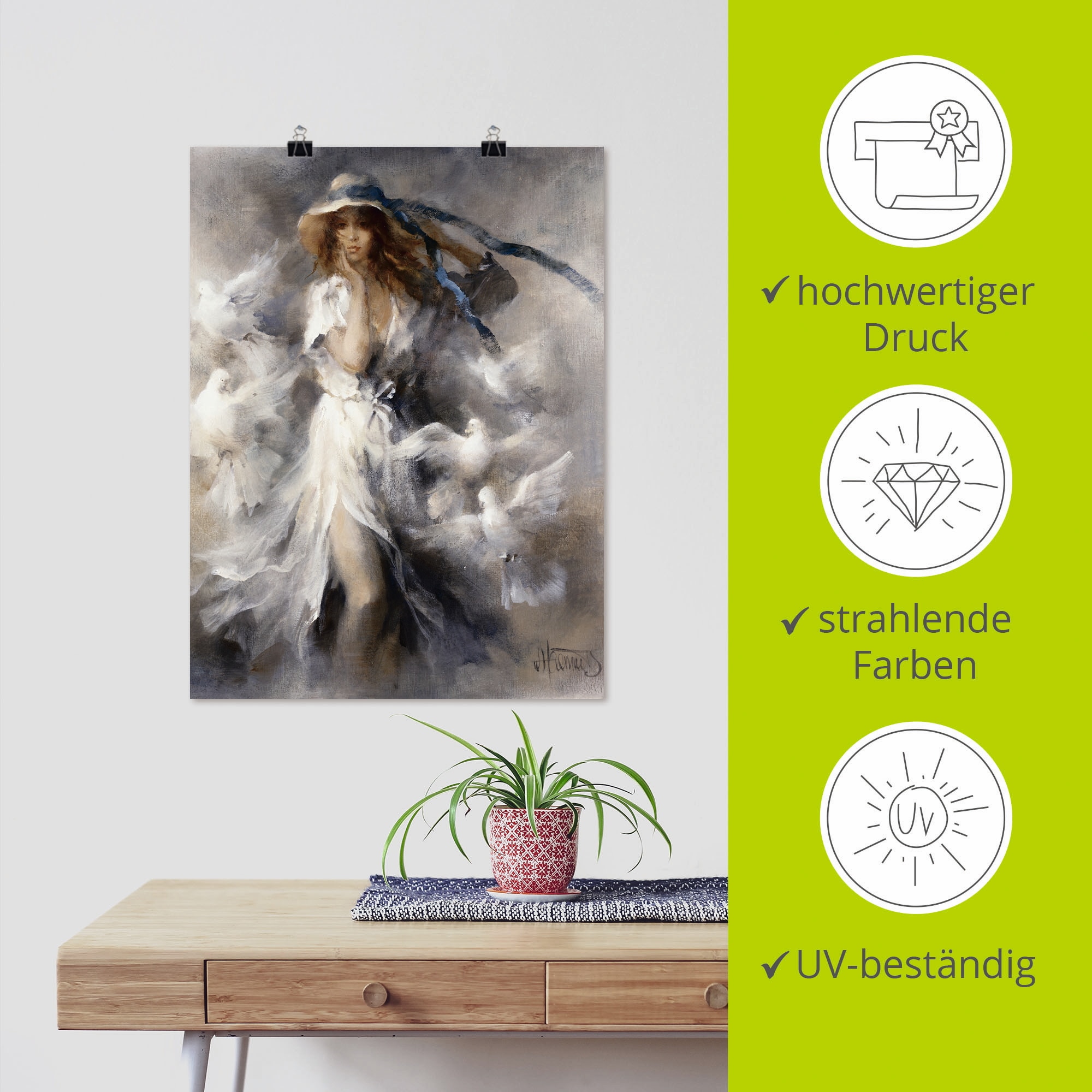 Artland Wandbild »Tauben«, Frau, (1 St.), als Leinwandbild, Poster in verschied. Grössen