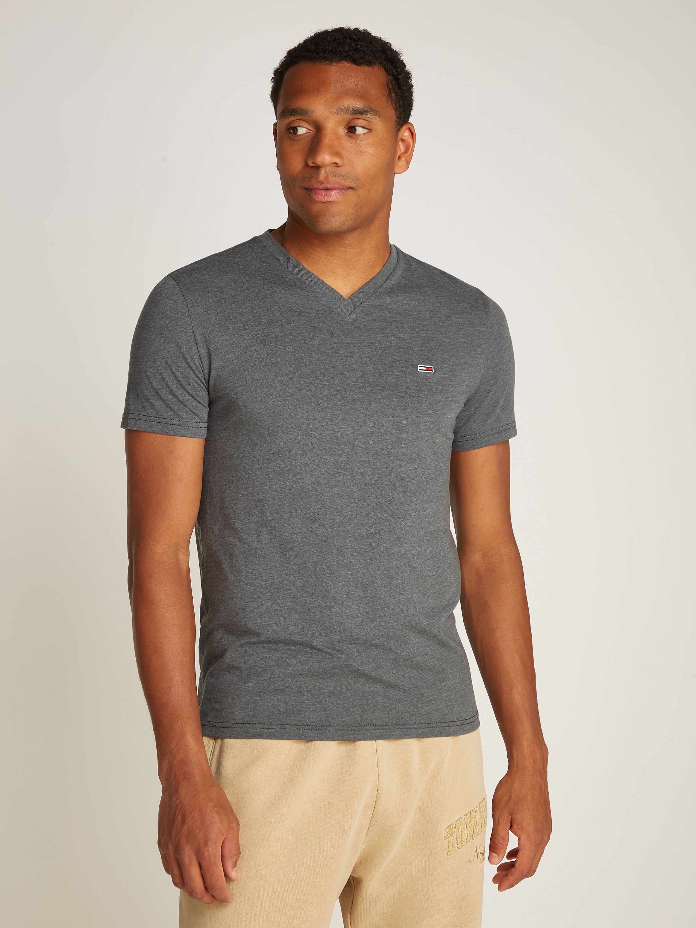 Tommy Jeans T-Shirt »TJM XSLIM JASPE VNECK TEE EXT« in Melange-Optik