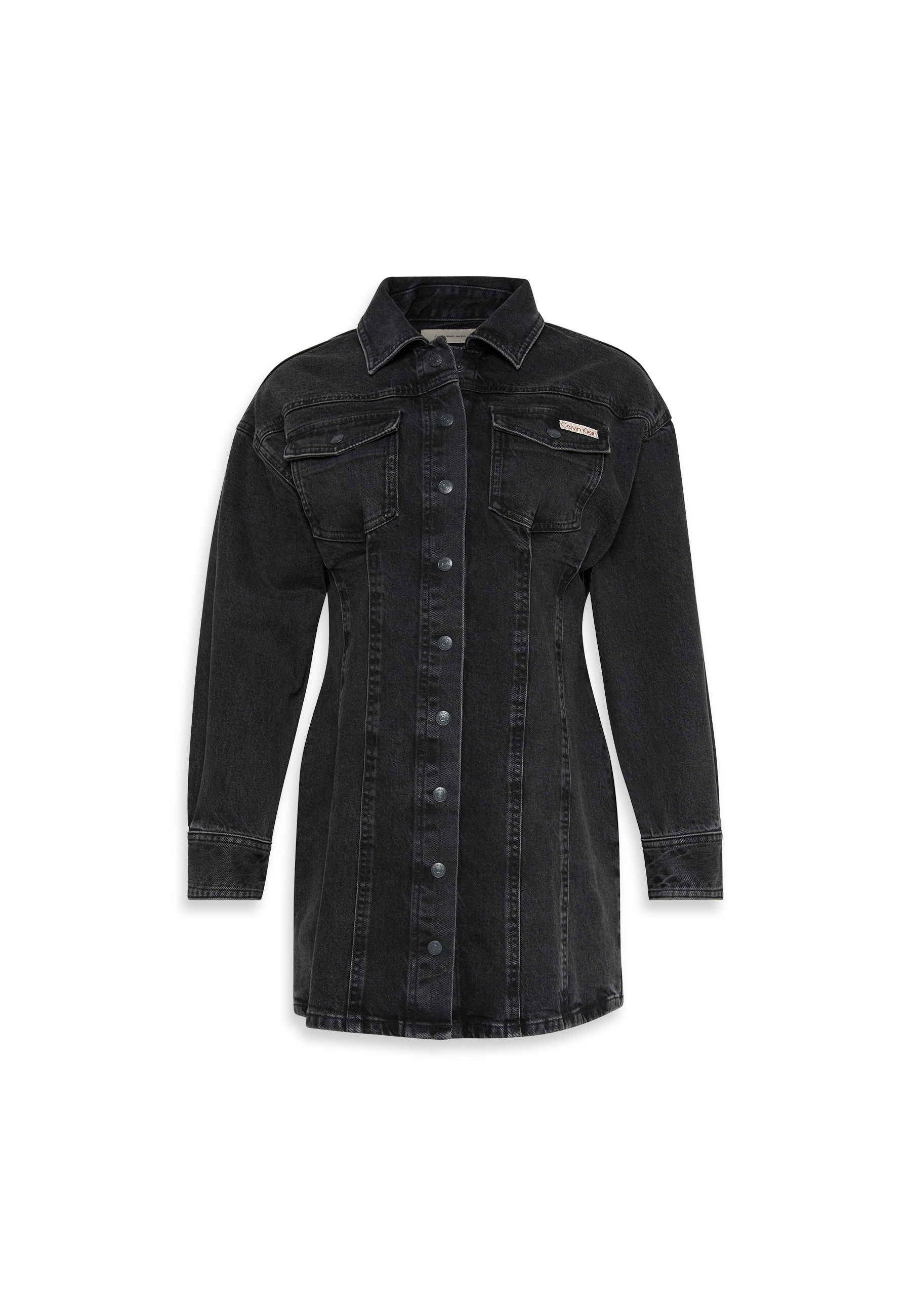 Calvin Klein Jeans Jeanskleid »LS DENIM MINI DRESS« Klappentaschen Mit Rundshalsausschnitt, figurbetont