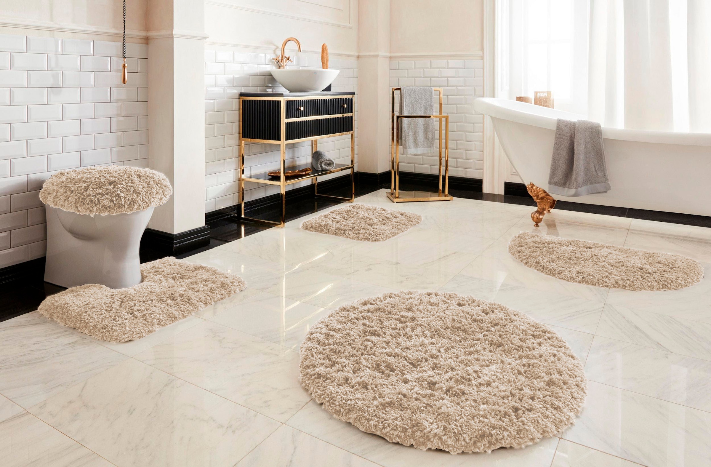 Guido Maria Kretschmer Home&Living Badematte »Micro exclusiv, Badvorleger, Badezimmer Teppich«, rutschhemmend beschichtet, strapazierfähig-schnell trocknend-fussbodenheizungsgeeignet, Badteppich, Badematten auch als 3 teiliges Set & rund erhältlich