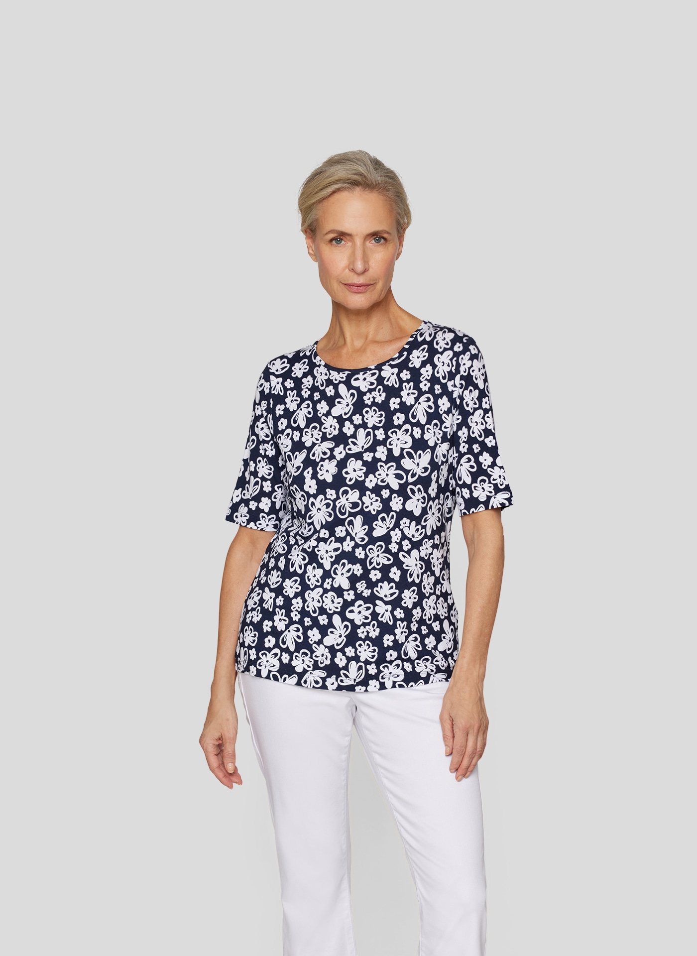 Rabe Rundhalsshirt, mit floralem Muster