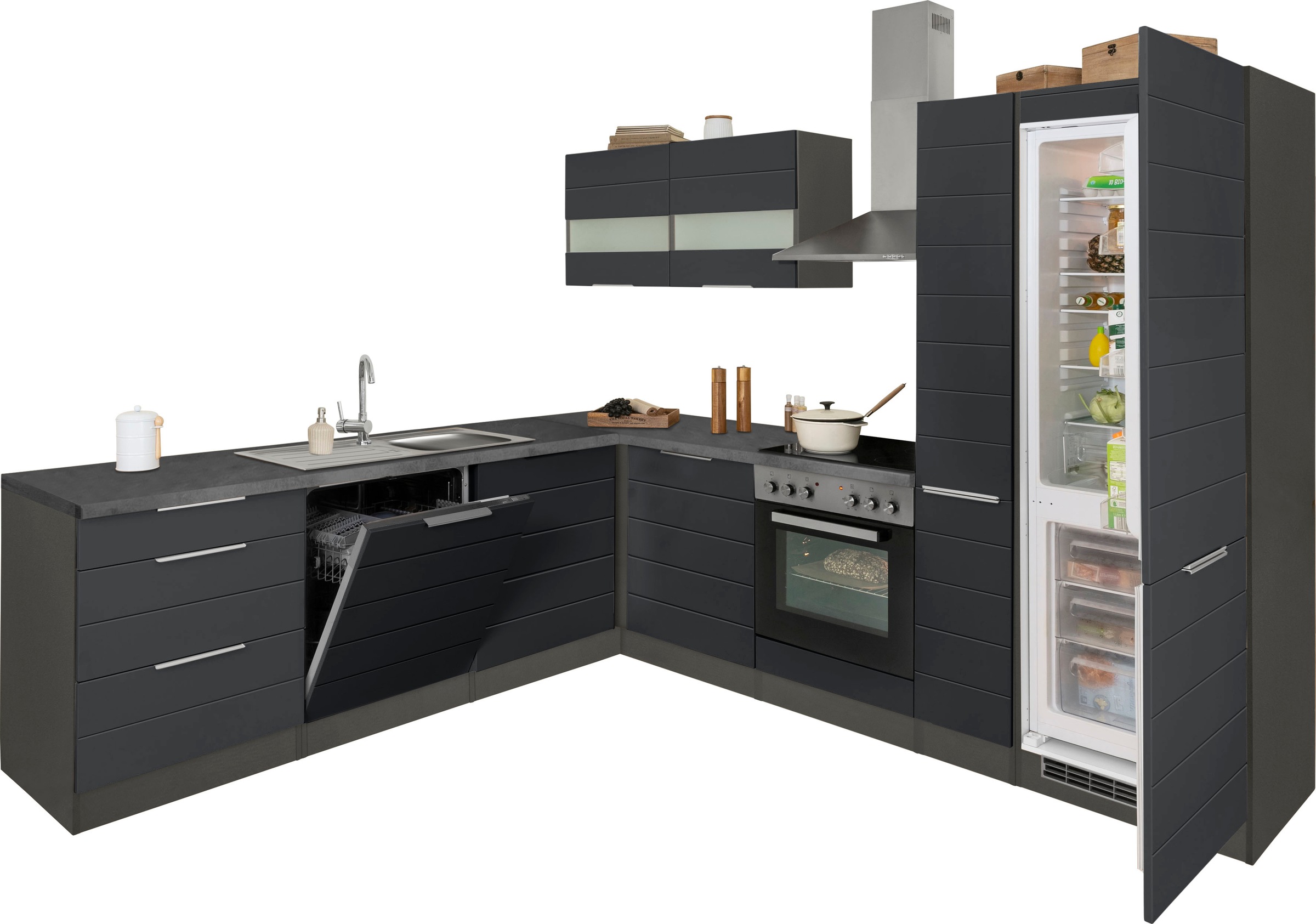 KOCHSTATION Winkelküche "KS-Luhe" Stellbreite 240x270 cm, wahlweise mit oder ohne E-Geräten, MDF-Fronten