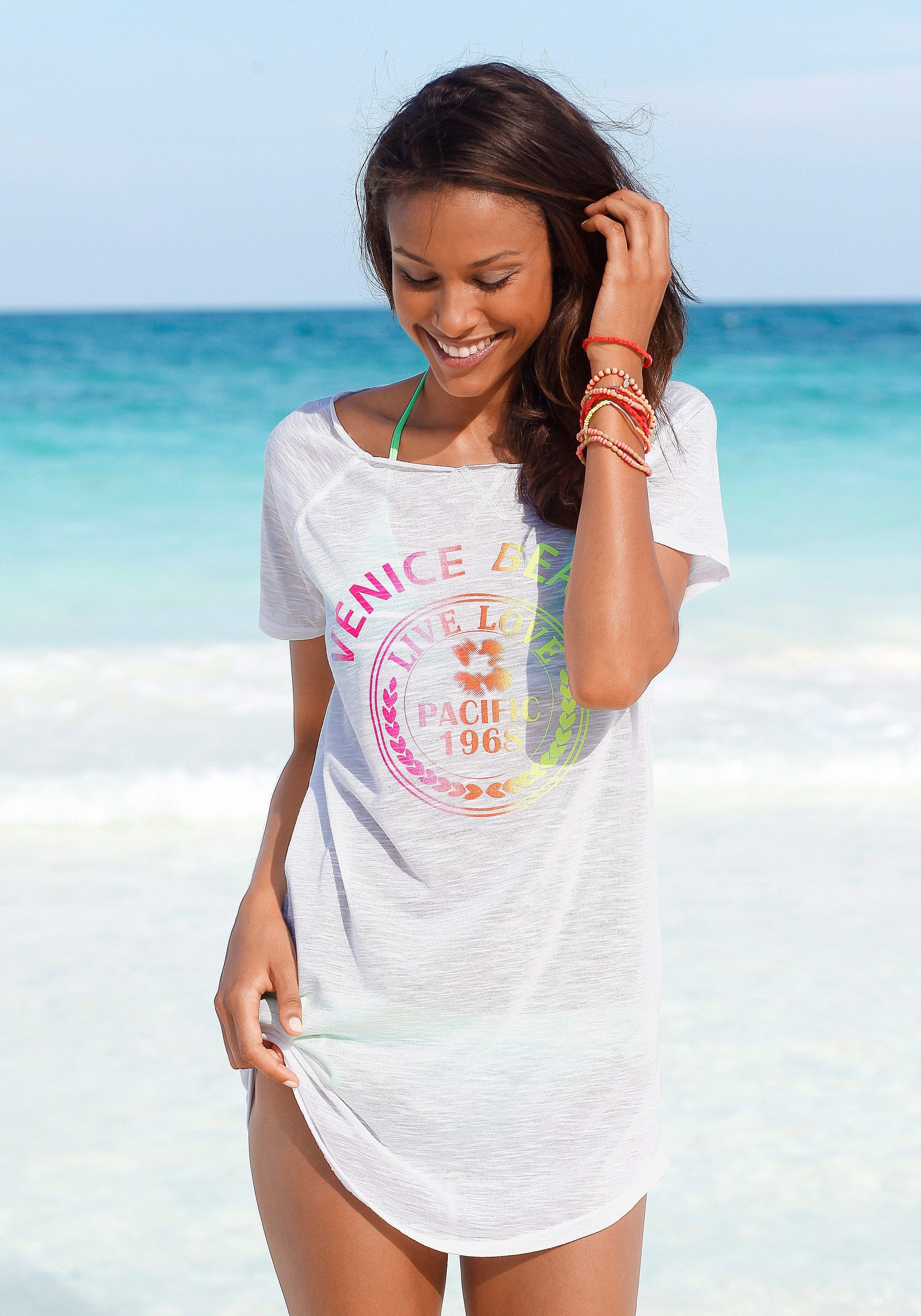 und Schweiz leicht luftig Jelmoli-Versand bei mit online Venice Longshirt, Frontprint, Beach Strandkleid, Shirtkleid, kaufen
