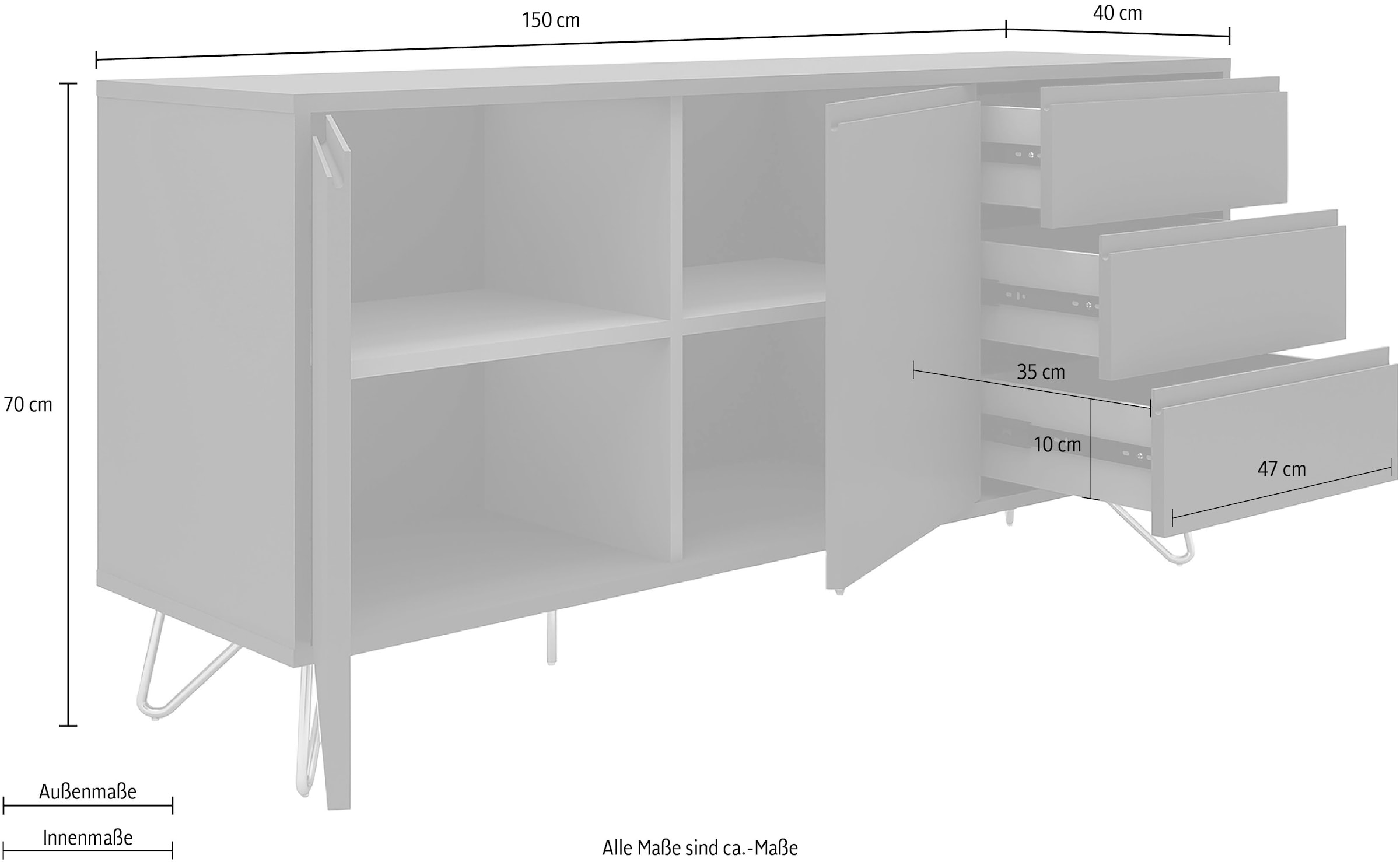 SalesFever Sideboard »Bolton Zeitlose Kommode für stilvolle Ordnung«, Kommode mit Haarnadelbeine aus Metall mit Messinglegierung