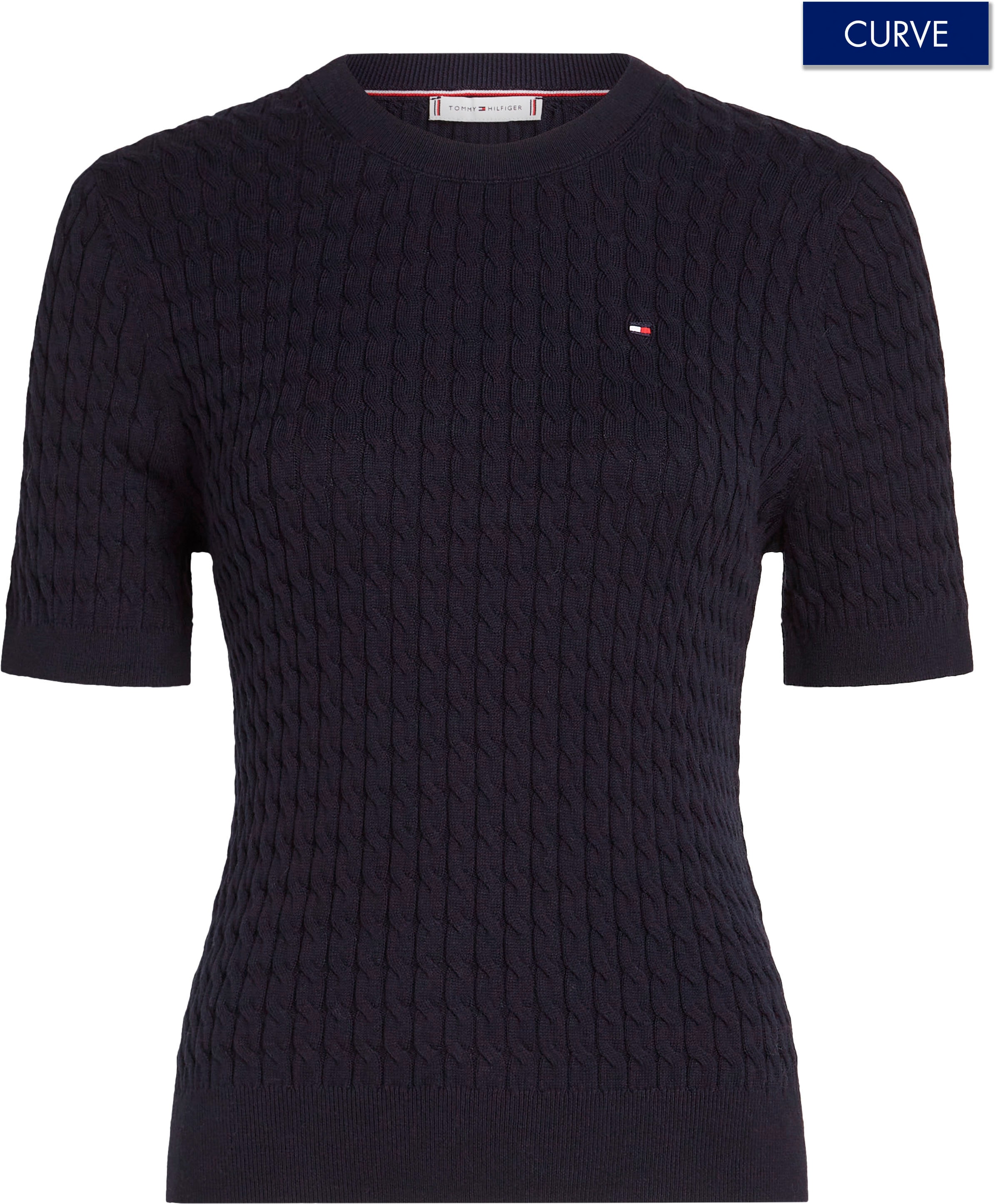 Tommy Hilfiger Curve Rundhalspullover »CRV CO CABLE C-NK SS SWT«, Grosse Grössen