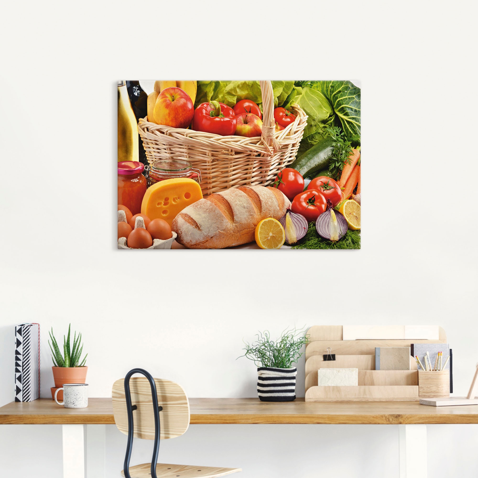 Artland Wandbild »Gesund Leben - Obst und Gemüsekorb«, Lebensmittel, (1 St.), als Alubild, Leinwandbild, Wandaufkleber oder Poster in versch. Grössen