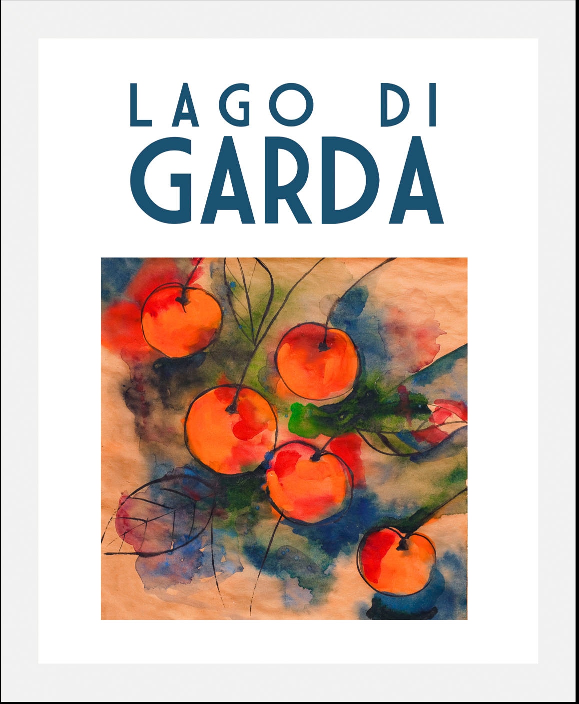 queence Bild »Gardasee«, Italien-Schriftzug-Obst-Obst Bilder-Kunst, (1 St.), HD Premium Poster-Druck inkl. Holzrahmen