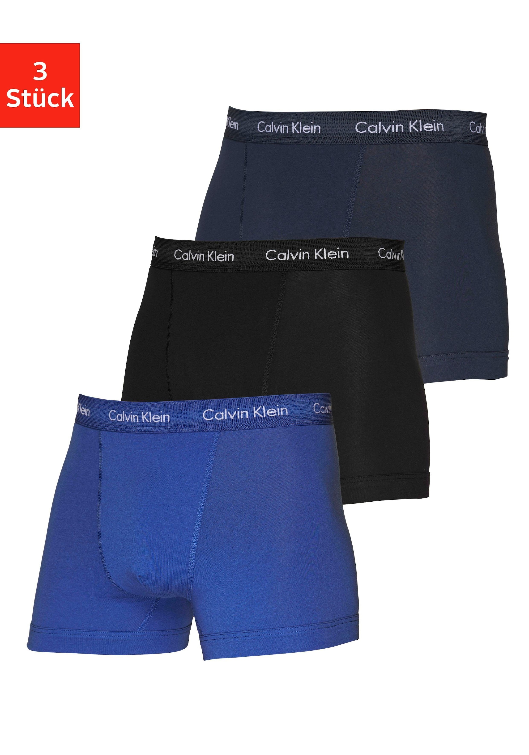 Calvin Klein Underwear Trunk »CK TRUNK 3 PACK« 3 Stk. in blautönen mit Logo-Elastikbund