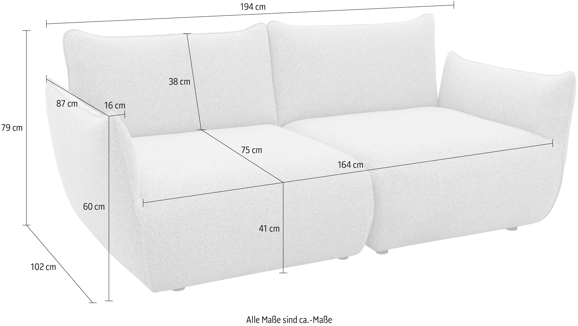 DOMO collection Big-Sofa »800022 in 2 Breiten, Taschenfederkern für hohen Sitzkomfort«, Breite 194cm. Pflegeleichter Strukturstoff aus 100% Polyester
