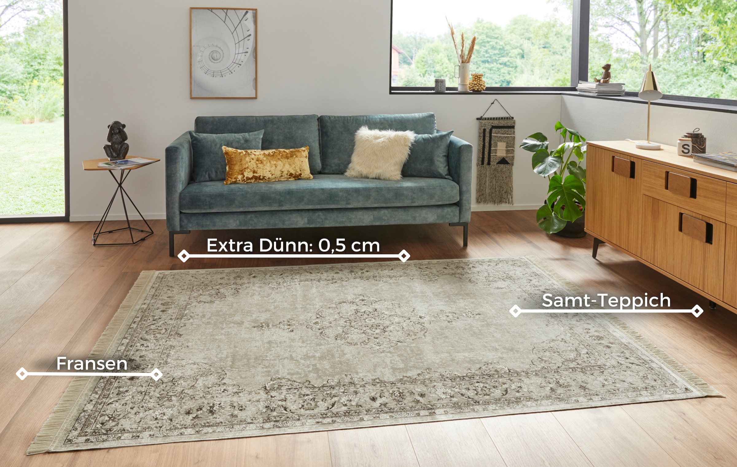 HANSE Home Teppich »Orient Vintage Medaillon«, rechteckig, 5 mm Höhe, Orientalisch mit Fransen, Orient, Wohnzimmer, Schlafzimmer, Esszimmer