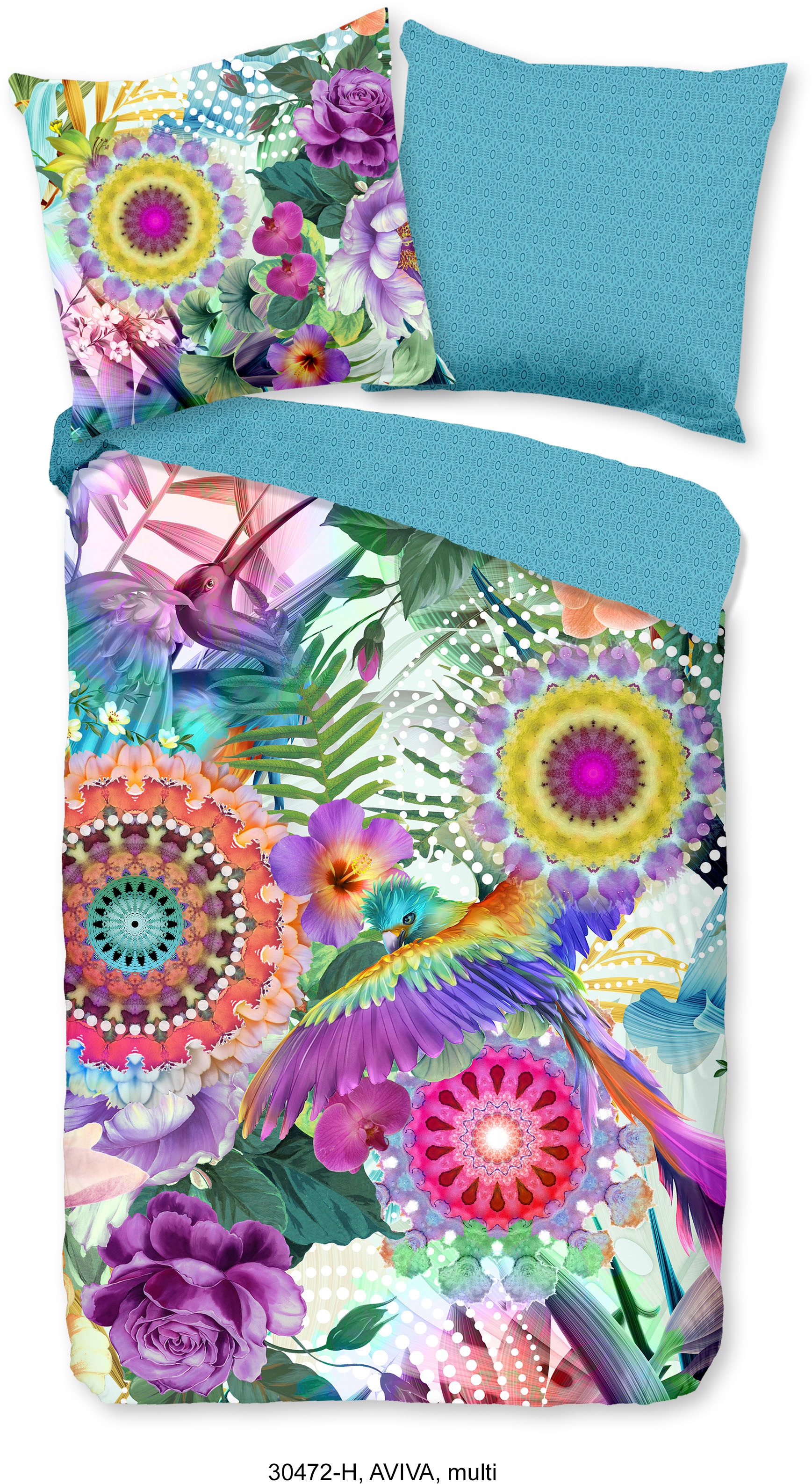 hip Wendebettwäsche »Aviva«, Mako-Satin, 135x200, Reissverschluss, Wendeoptik, Mandala, Bunt, weiss