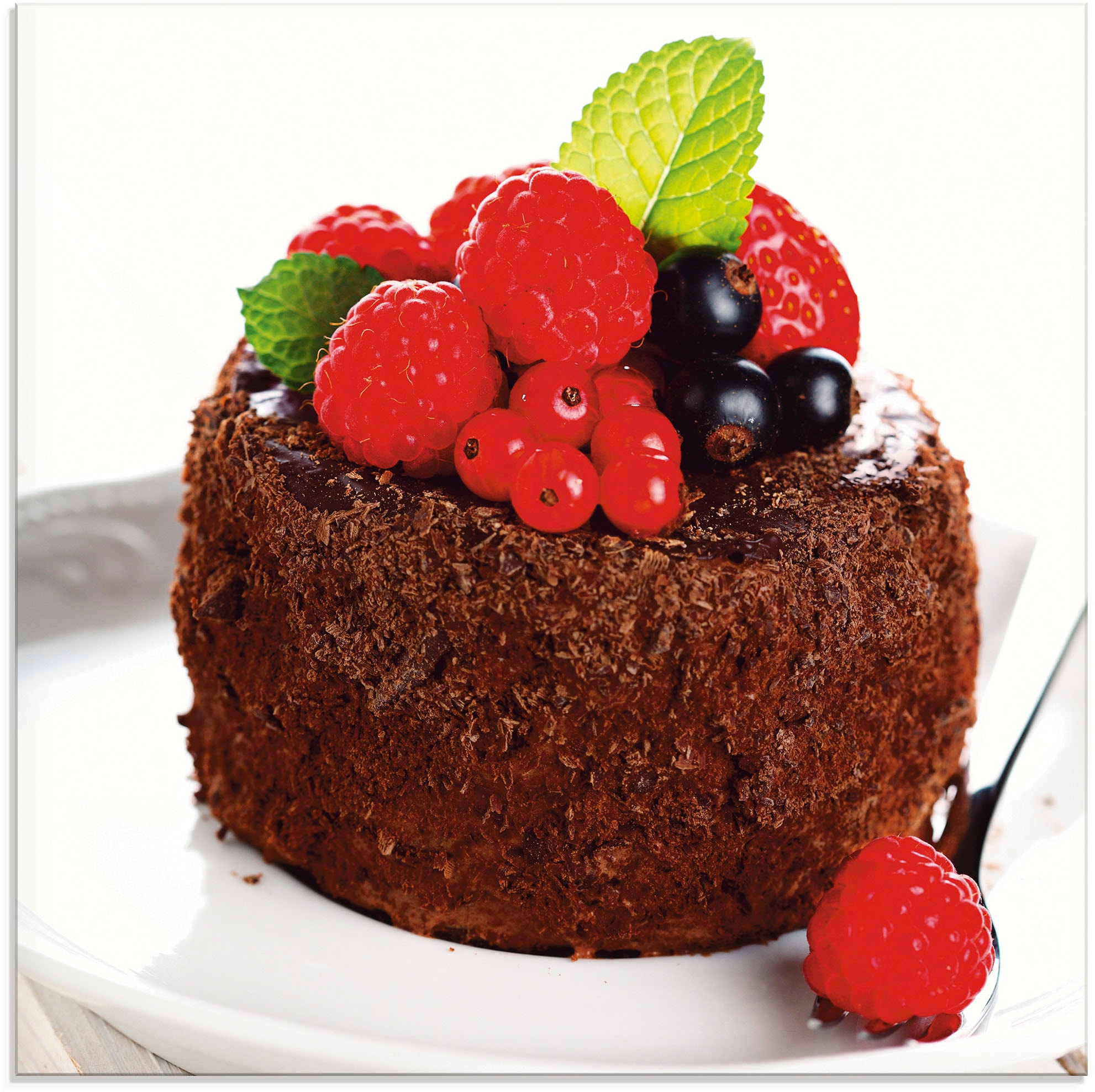 Artland Glasbild »Feiner Schokoladenkuchen mit Beeren«, Süssspeisen, (1 ...