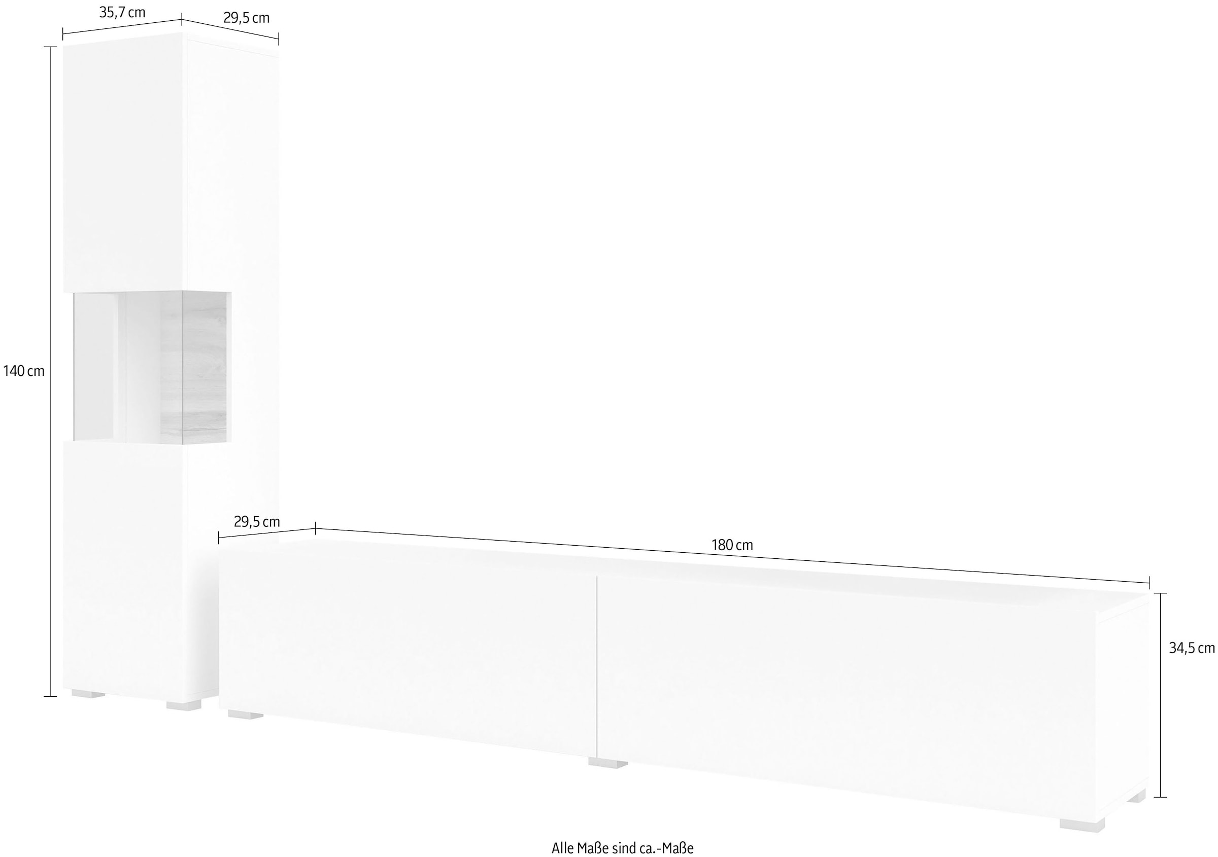 INOSIGN Wohnwand »Ava, Wohnzimmer-Set hängend/stehend montierbar, Vitrine, Lowboard«, 2-tlg.