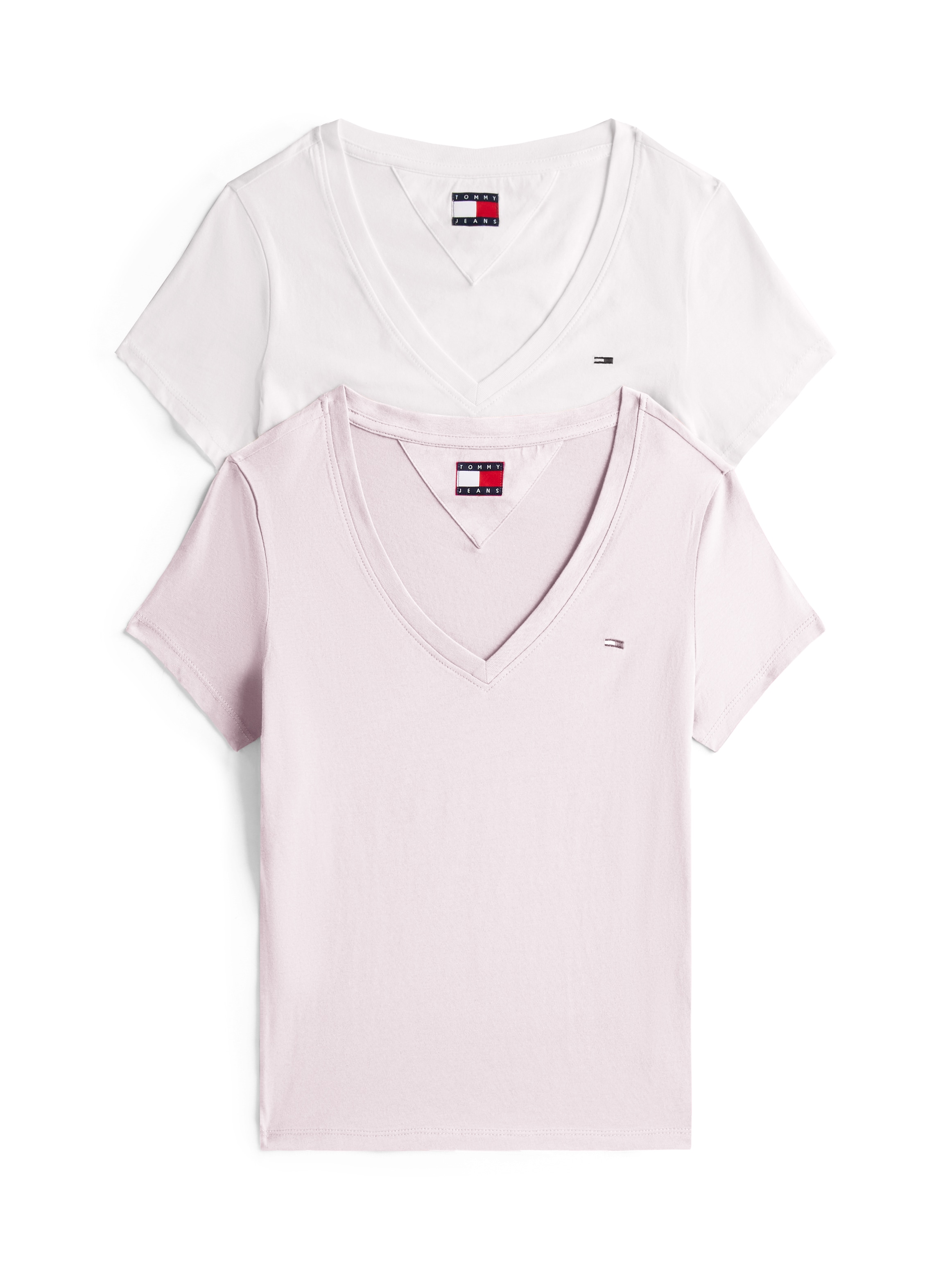 Tommy Jeans T-Shirt "TJW 2PACK V-NECK TEE" Packung, 2-er Pack, 2 Stk. aus reinem Baumwoll-Jersey, Logostickerei